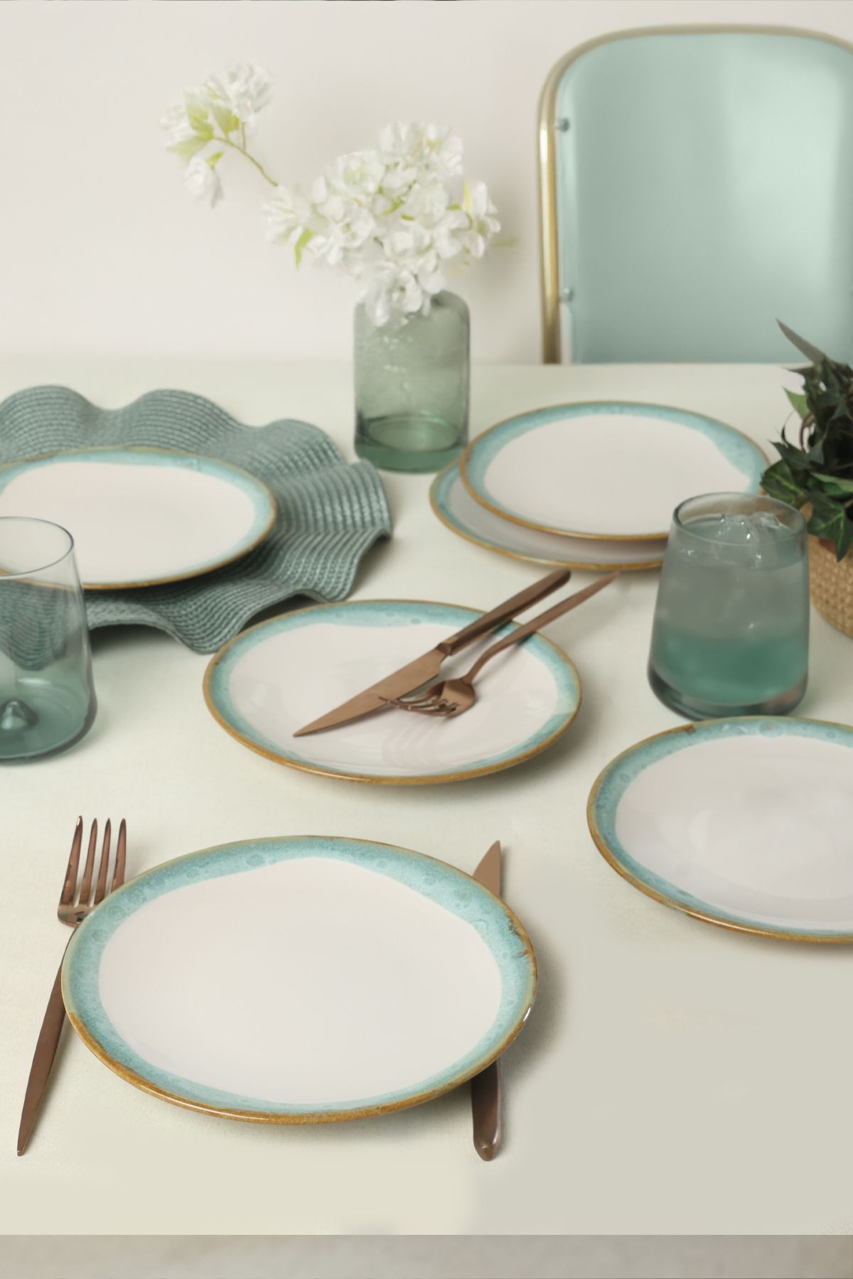 Keramika-Turquoise Wave Aegean Cake Plate 20 cm 6 Pieces Q81 2