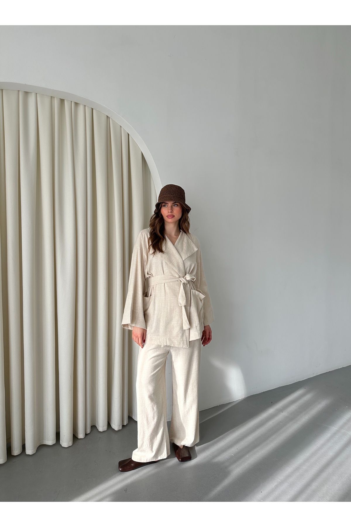 Laluvia-Set pantaloni jachetă din in natural Romina - 8447 4
