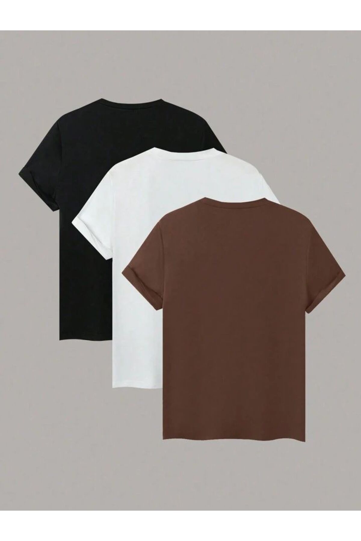 trendgar  3'lu siyah beyaz kahverengi oversize unisex tişört - Görsel 2