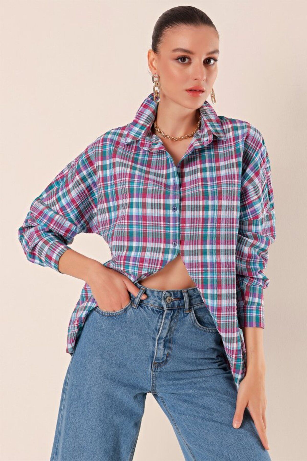 moda wanilia 3900 Oversize Uzun Basic Gömlek - A. Kiremit