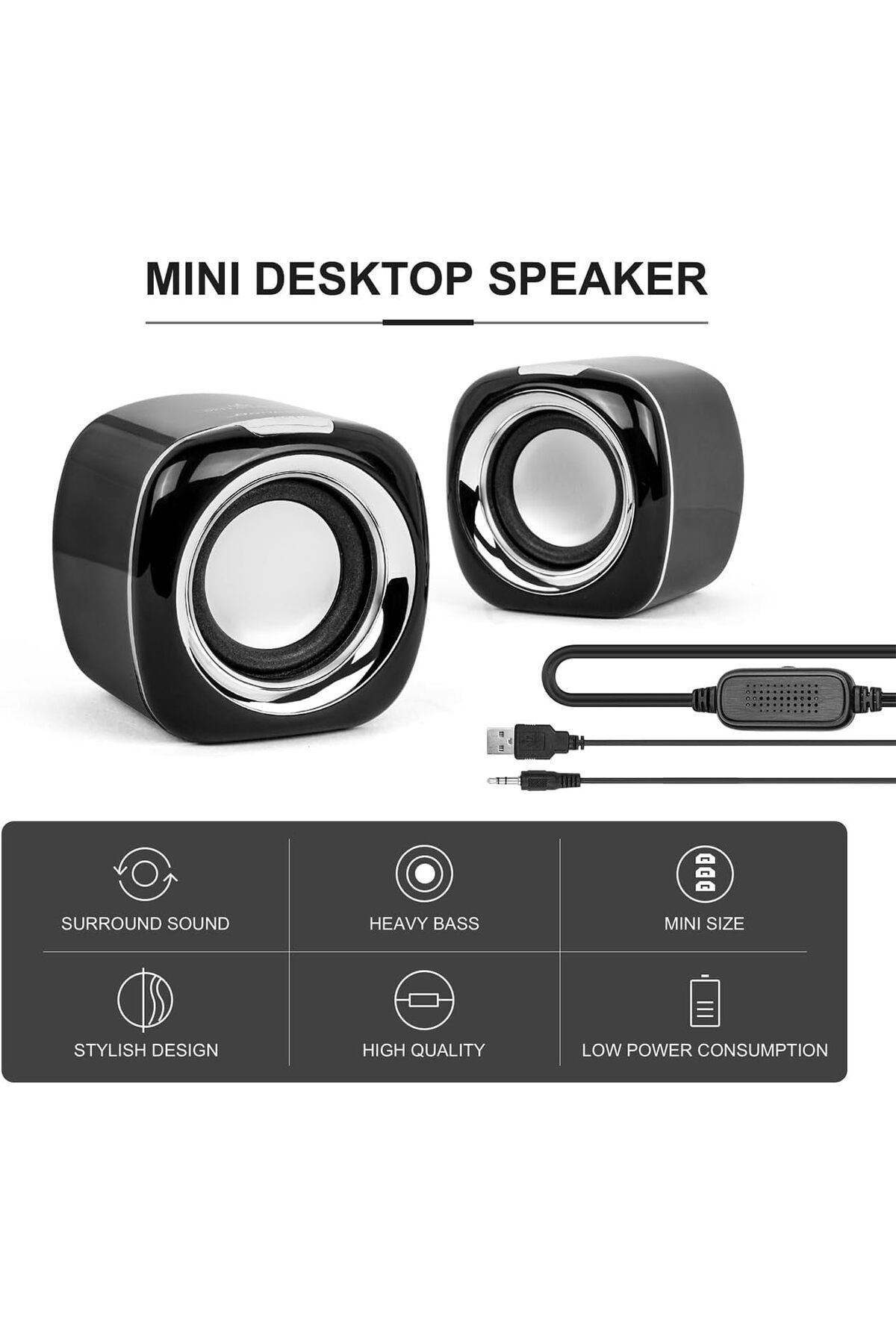 COOYA-Black Computer Speakers, 6W PC Powered, USB Speaker Monitor Speakers, for Desktop Computer 6