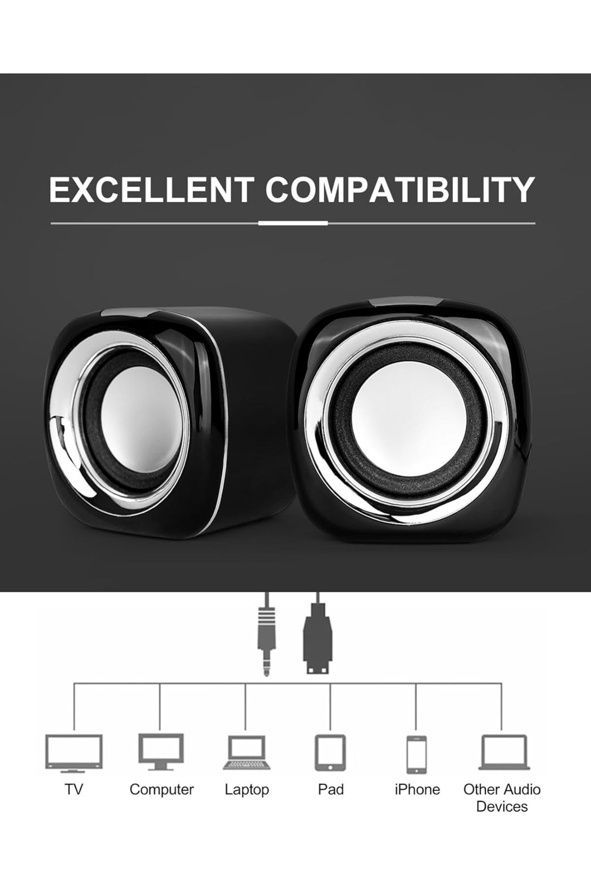 COOYA-Black Computer Speakers, 6W PC Powered, USB Speaker Monitor Speakers, for Desktop Computer 5