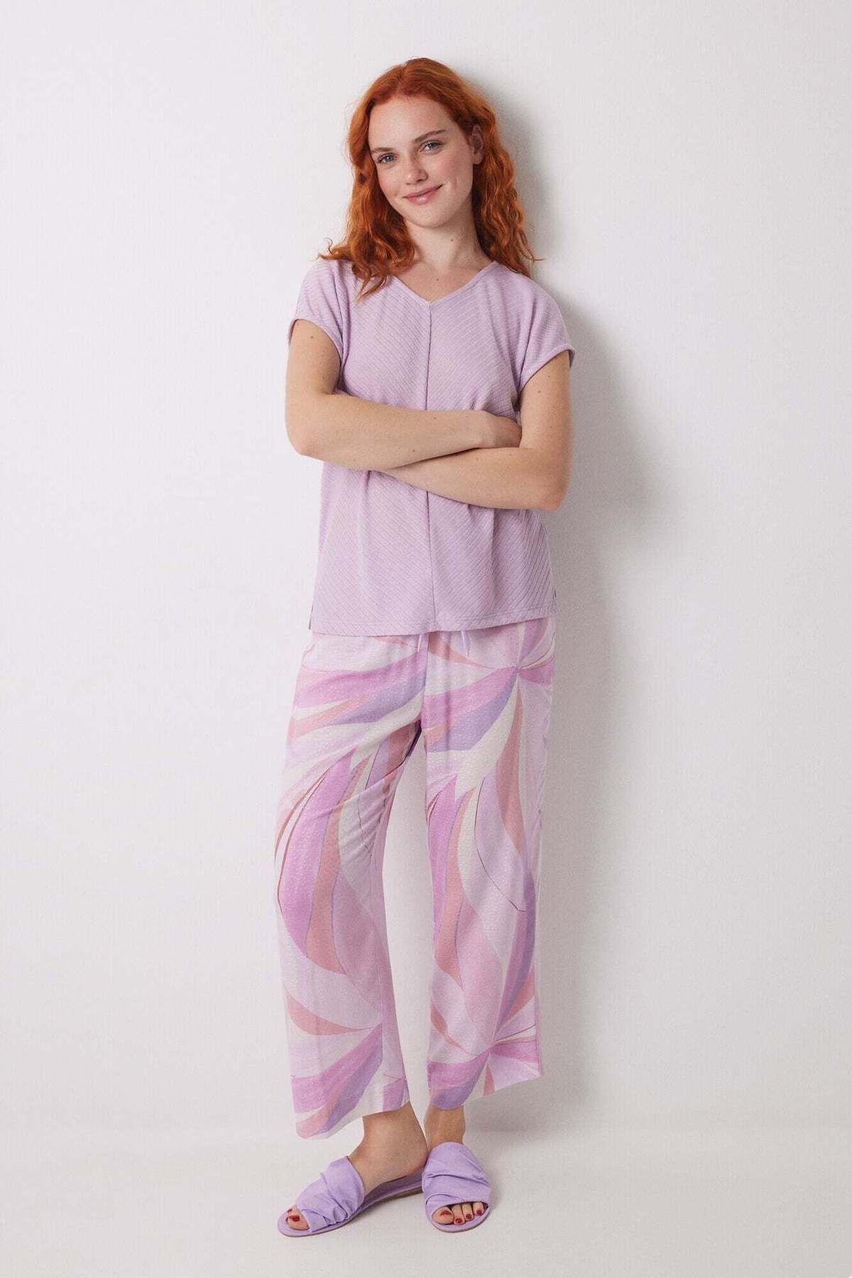 Women'secret-Lilac geometric print Capri pajamas 1