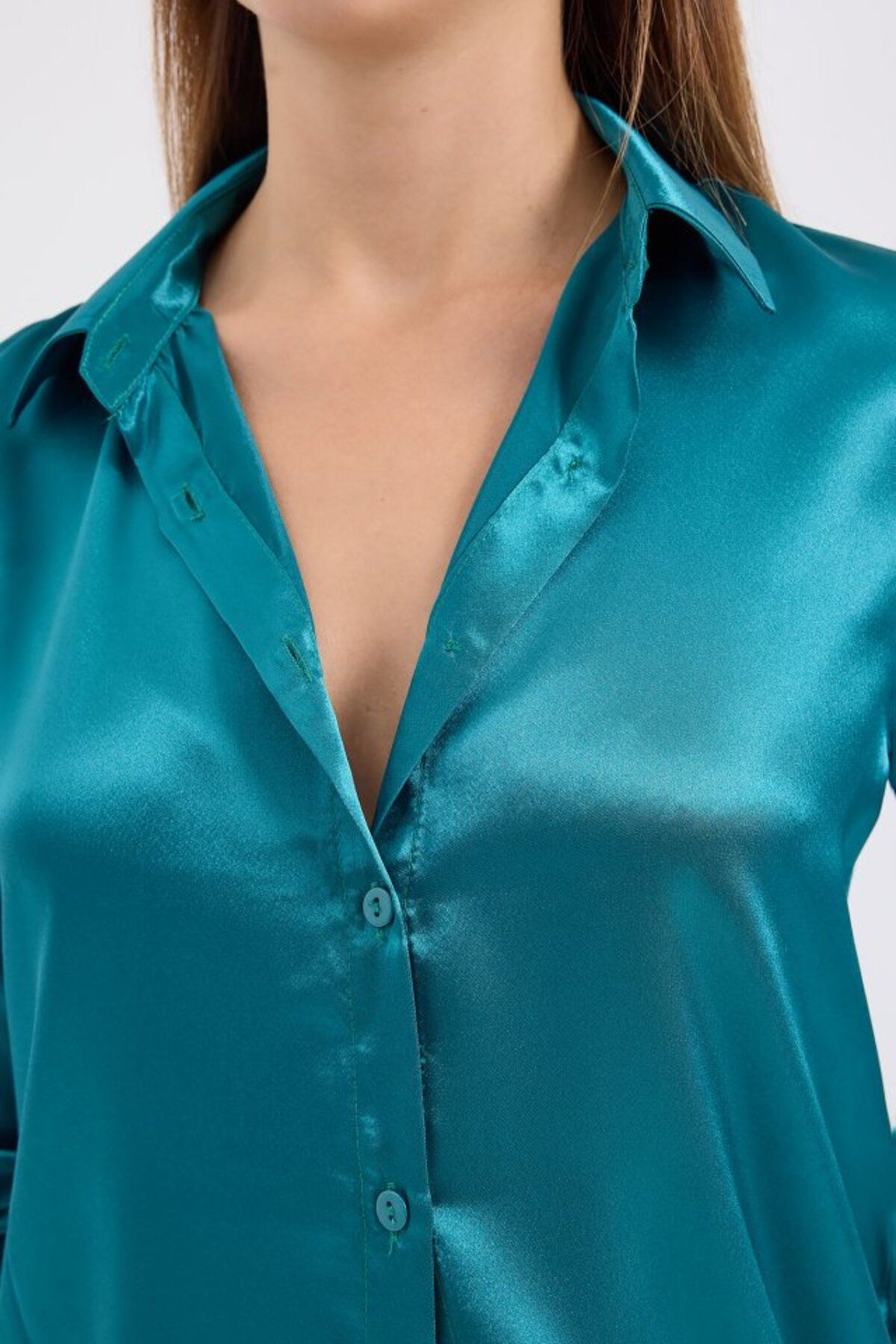 Simala-3964 Lightweight Draped Satin Shirt - A.Green 4