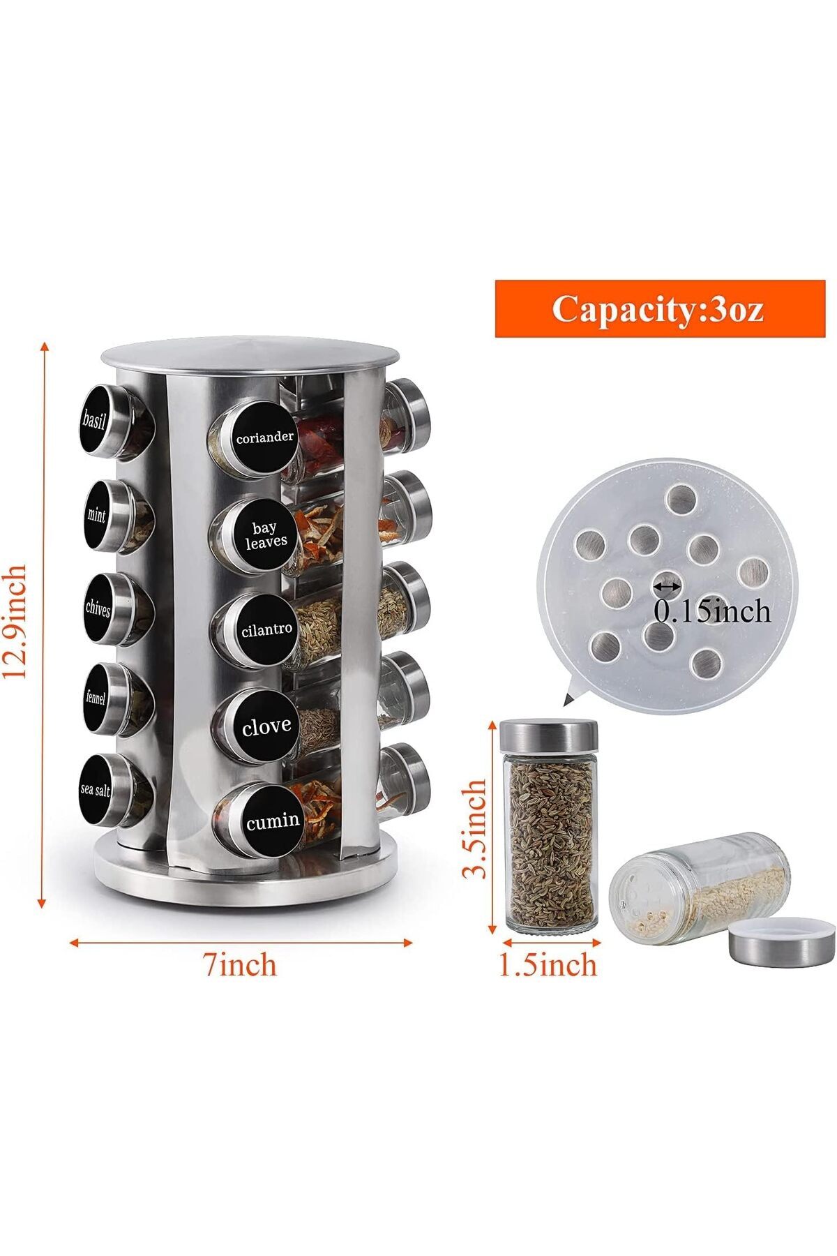 رف توابل دوار مزدوج بسعة 2C مع 20 برطمانًا، مصنوع...