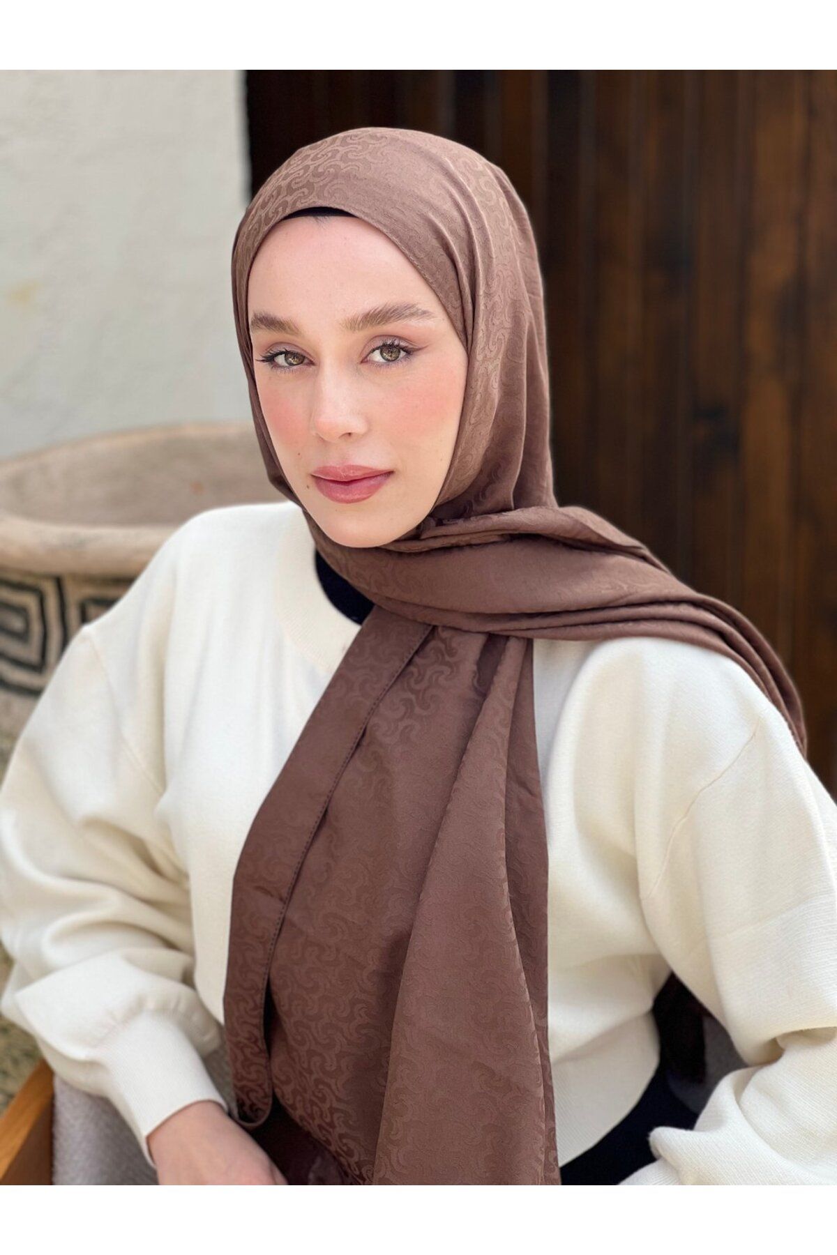 Modakaşmir-Silky Jacquard Series Knitted Pattern Shawl 3