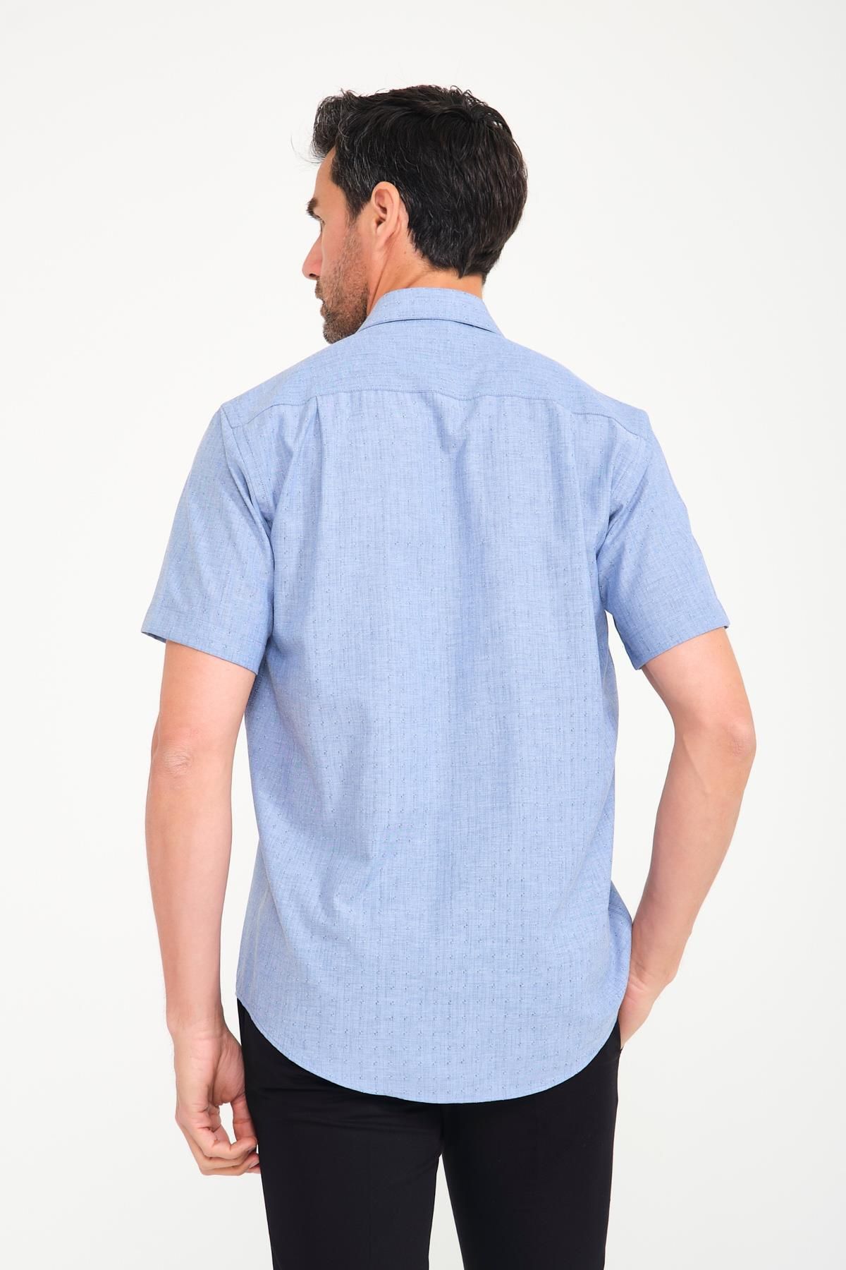 Fitmens-Classic Short Sleeve Neon Flower Dobby Gift Boxed Men's Shirt Fs- 001214   - Indigo 4