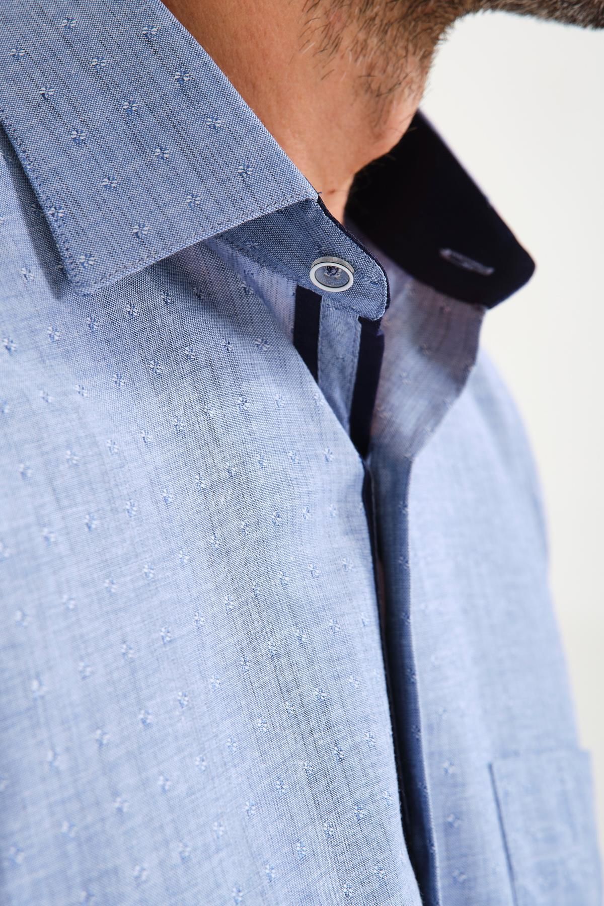 Fitmens-Classic Short Sleeve Neon Flower Dobby Gift Boxed Men's Shirt Fs- 001214   - Indigo 3