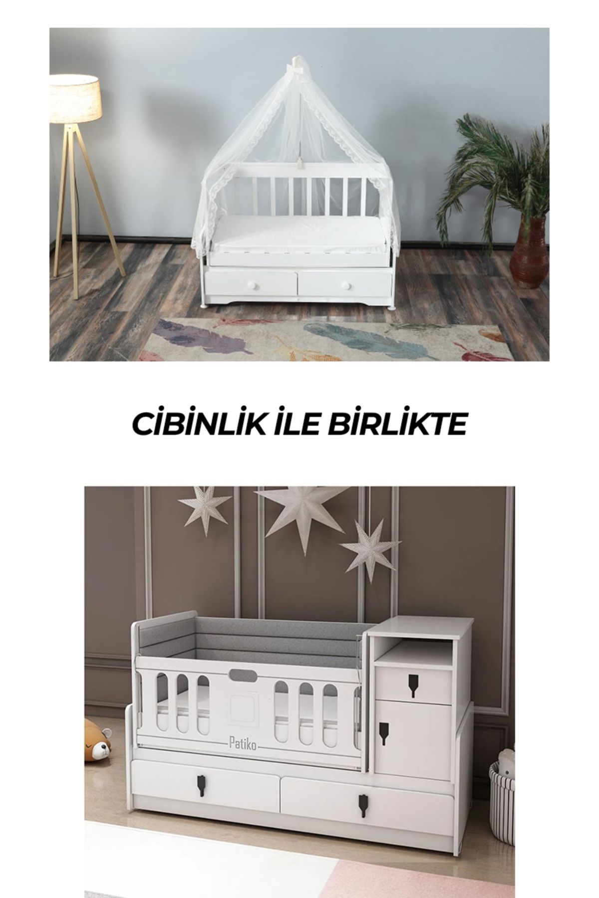 PATİKO FURNİTURE R 131 BEYAZ BÜYÜYEBİLEN CİBİNLİKLİ BEŞİK