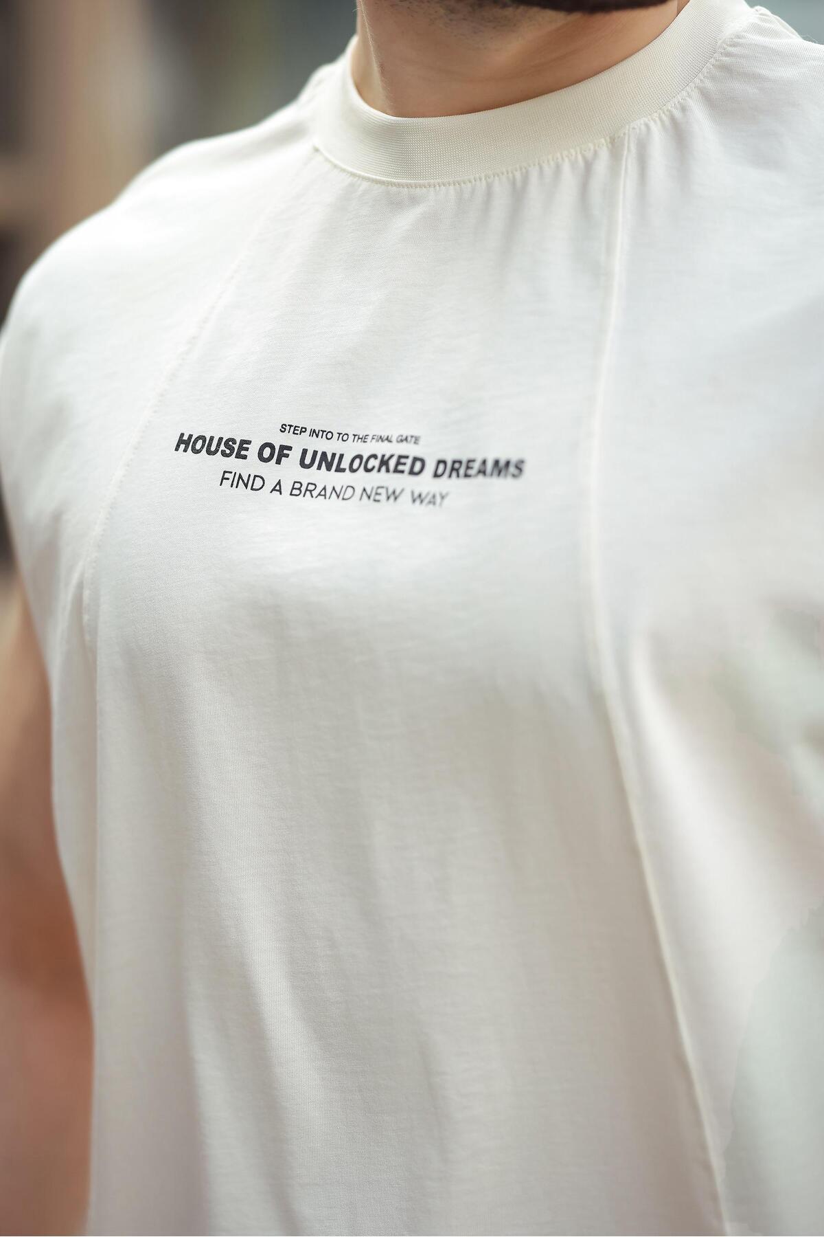 Madmext-Ecru bedrucktes Herren-T-Shirt mit Rundhalsausschnitt E7123 3