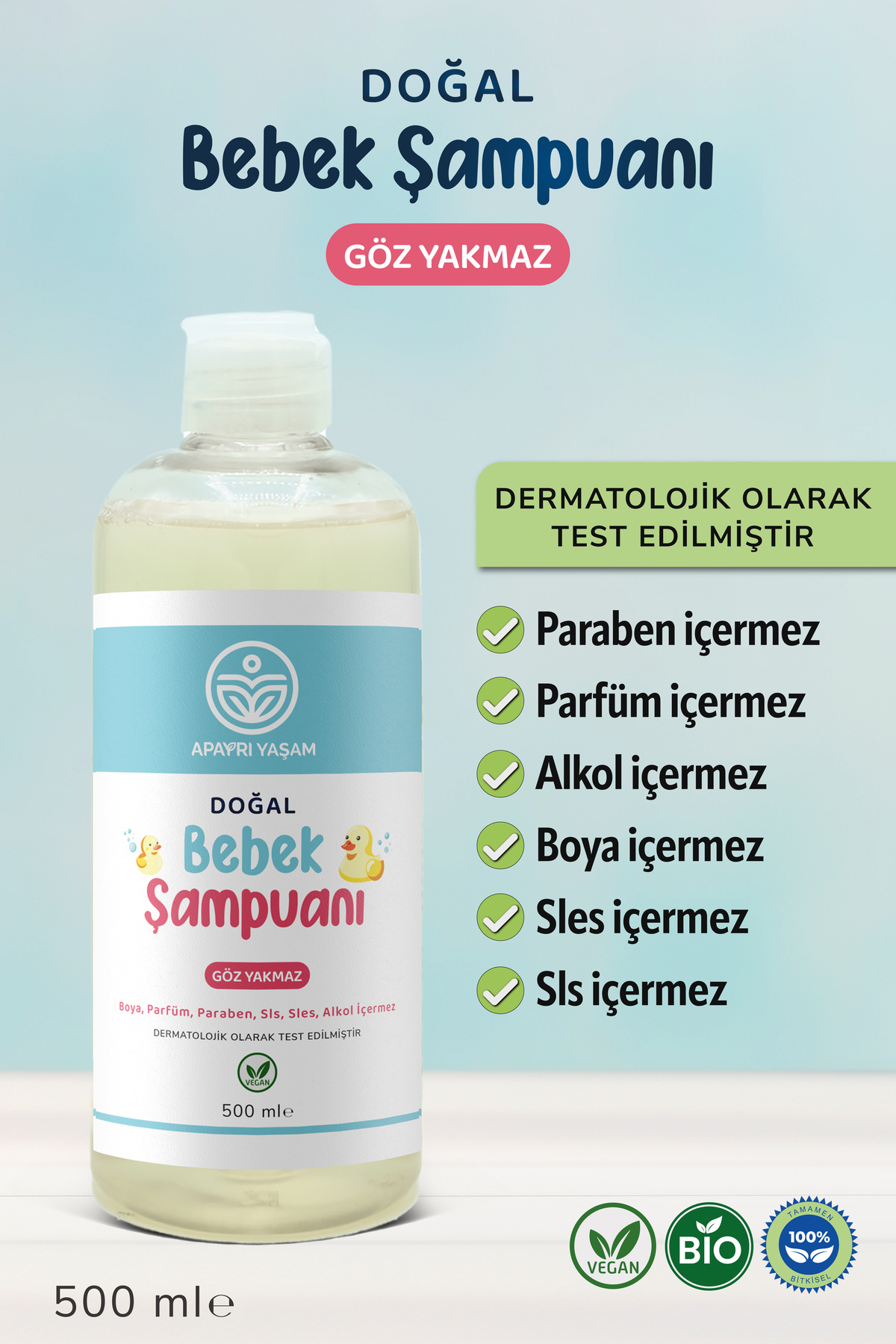 ApAyrı Yaşam %100 Bitkisel Doğal Bebek Şampuanı 500 ml