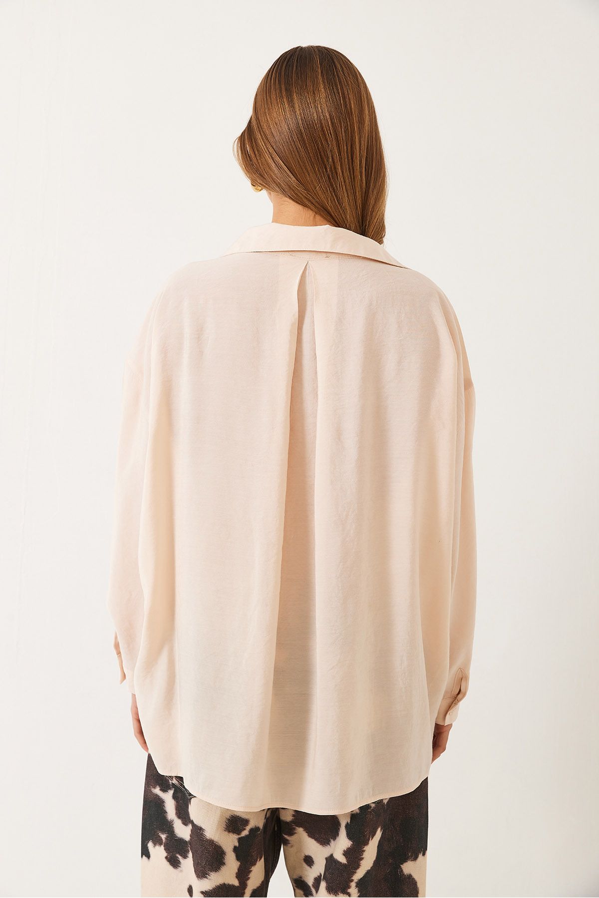 Bianco Lucci-Women's Oversize V-Neck Modal Shirt 60388 60271075 8