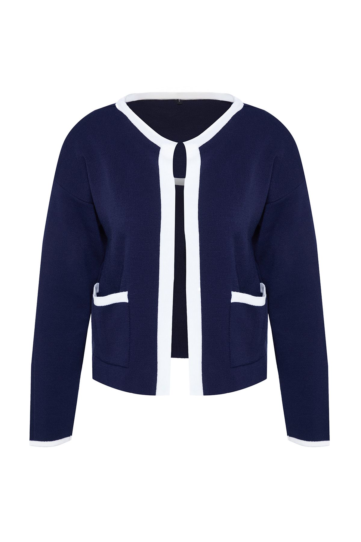 TRIKO TIME COLLECTION-Navy Blue Contrast Striped Women's Knitwear Blouse and Cardigan Set Tt00Hb16 6