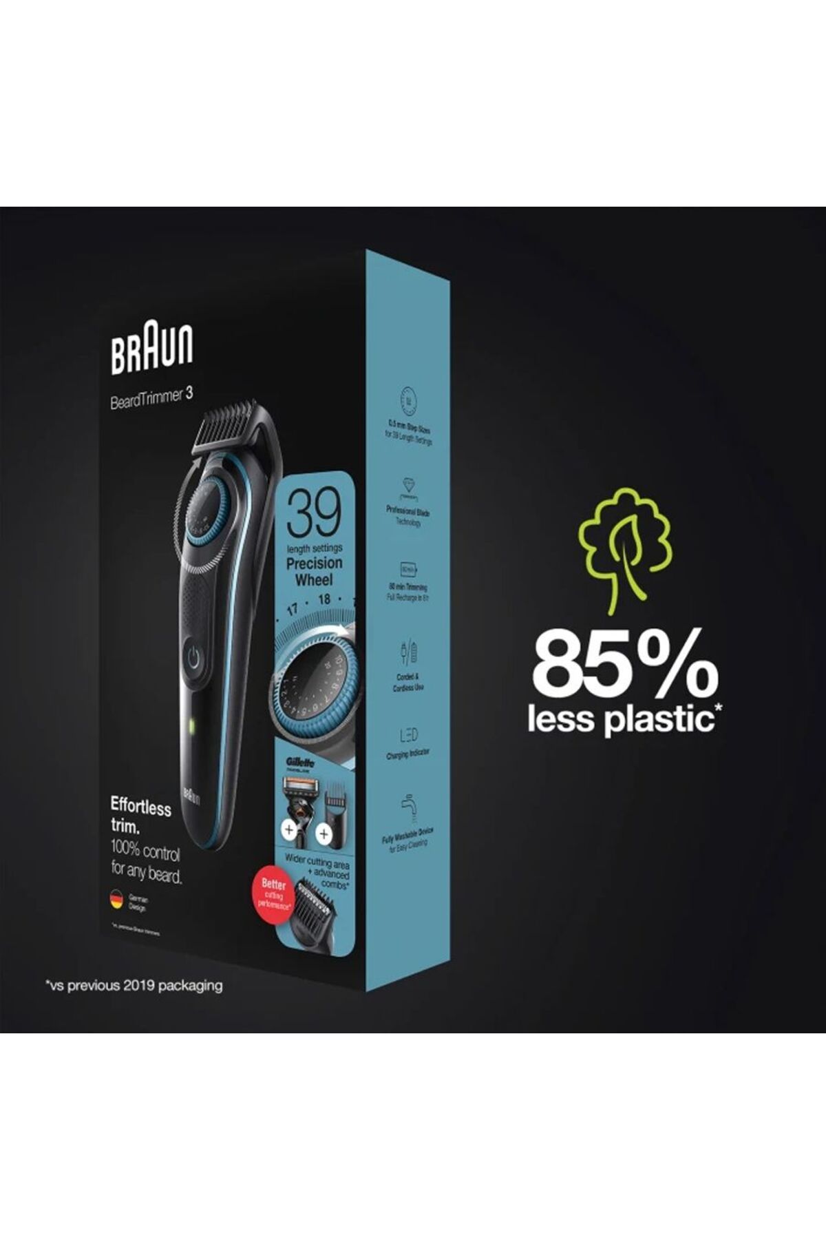 Braun-Beard Trimmer For Men With 2 Combs And Free Gillette Fusion Proglide Razor BT3040 - Black 6