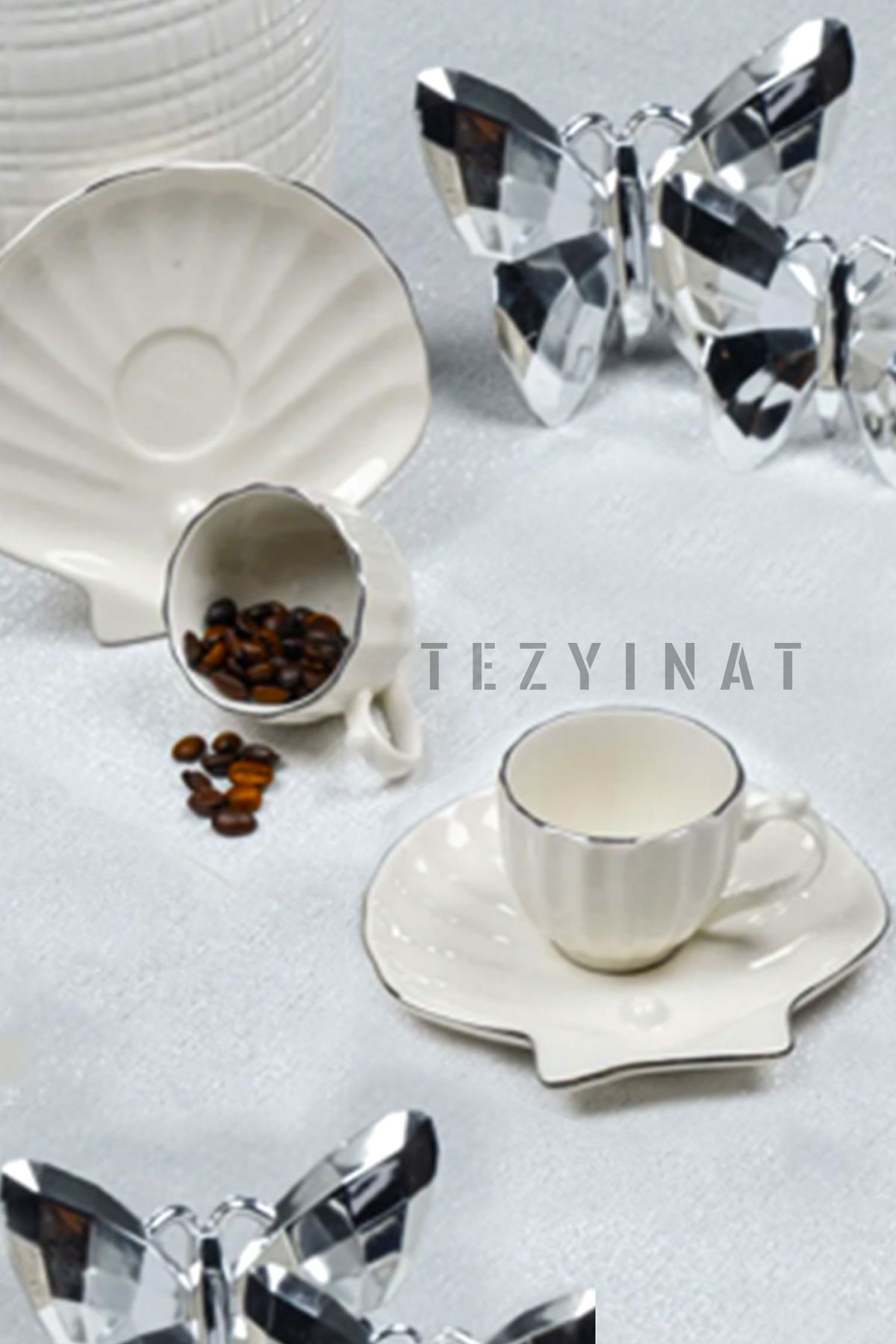 Tezyinat Wood--Oysters Pearl Pearl 4-Piece 2-Person Porcelain Coffee Cup Set (Platinum Gold) 2