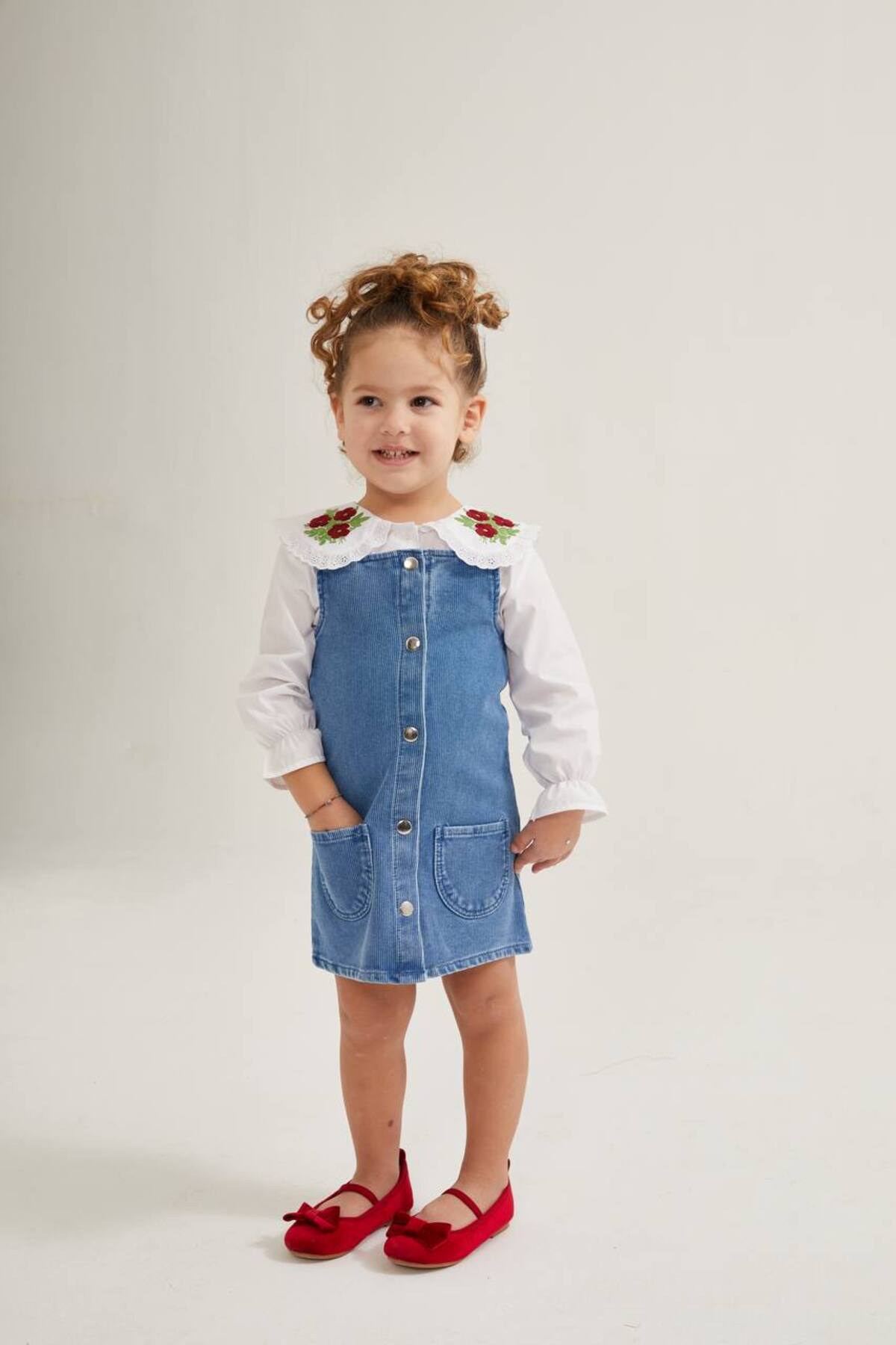 Teeny Weeny Kids Kız Çocuk Denim Jile Gömlek Takım fotoğrafı 5 (önizleme)