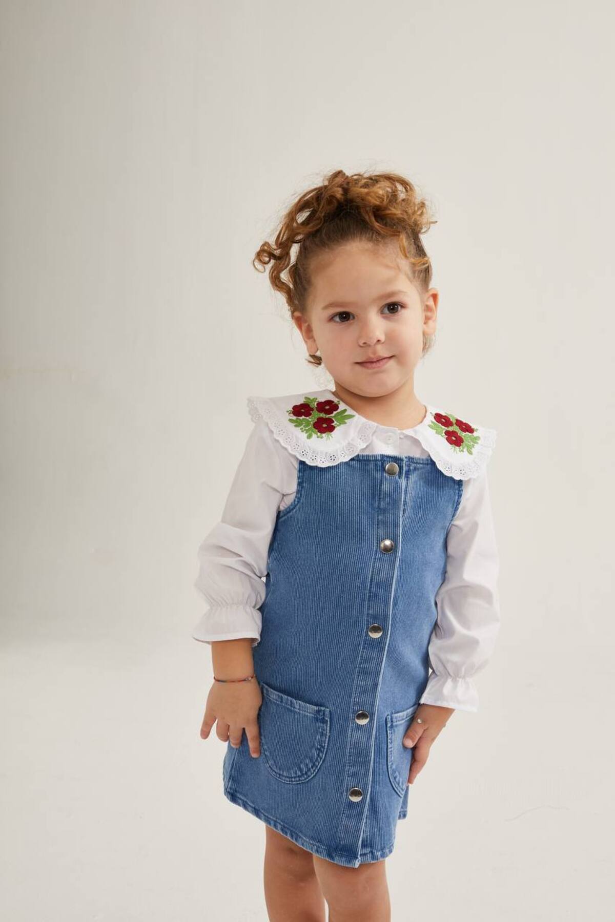 Teeny Weeny Kids Kız Çocuk Denim Jile Gömlek Takım fotoğrafı 3 (önizleme)