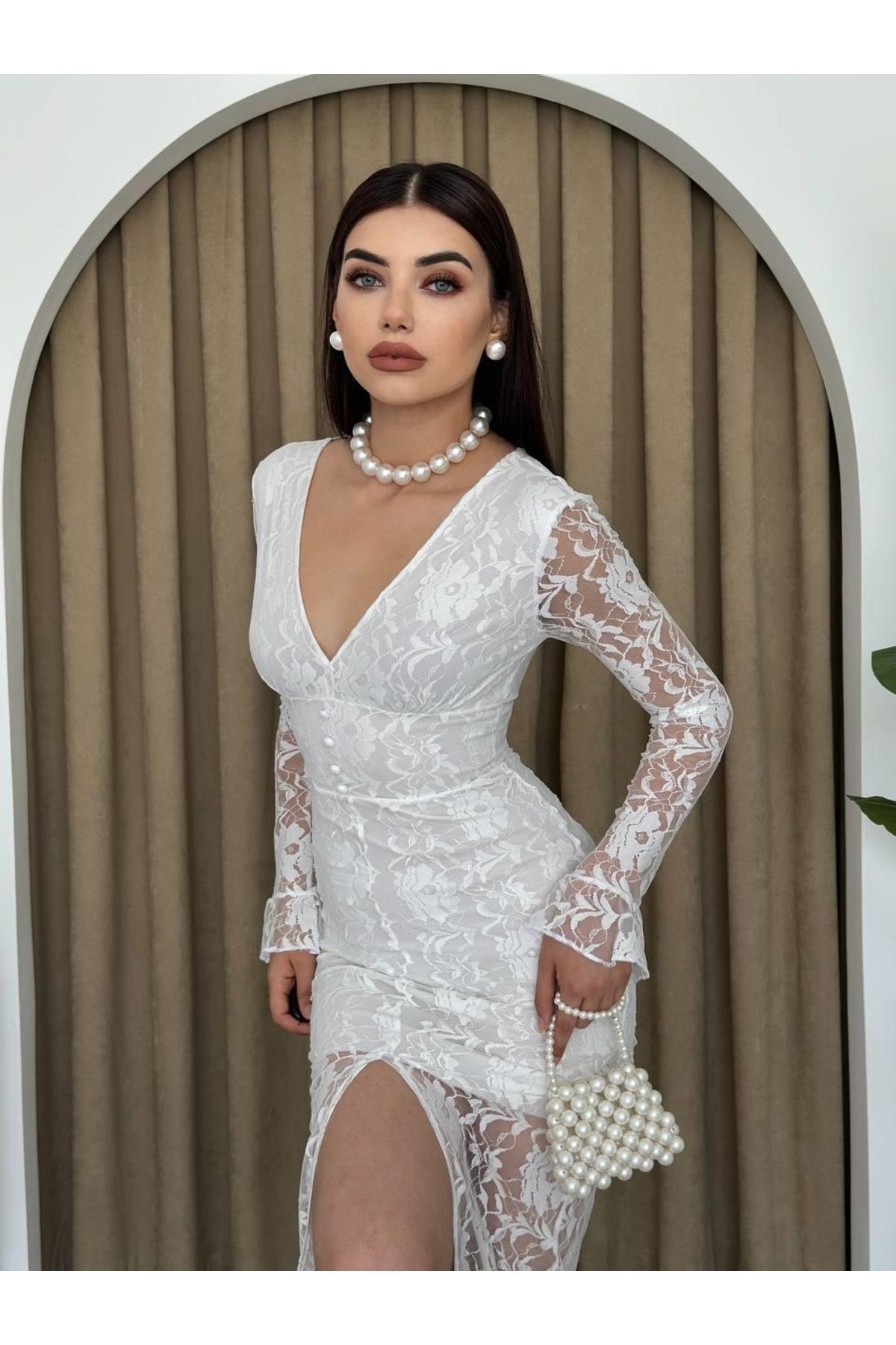 novafems Lively Dantelli Midi Elbise