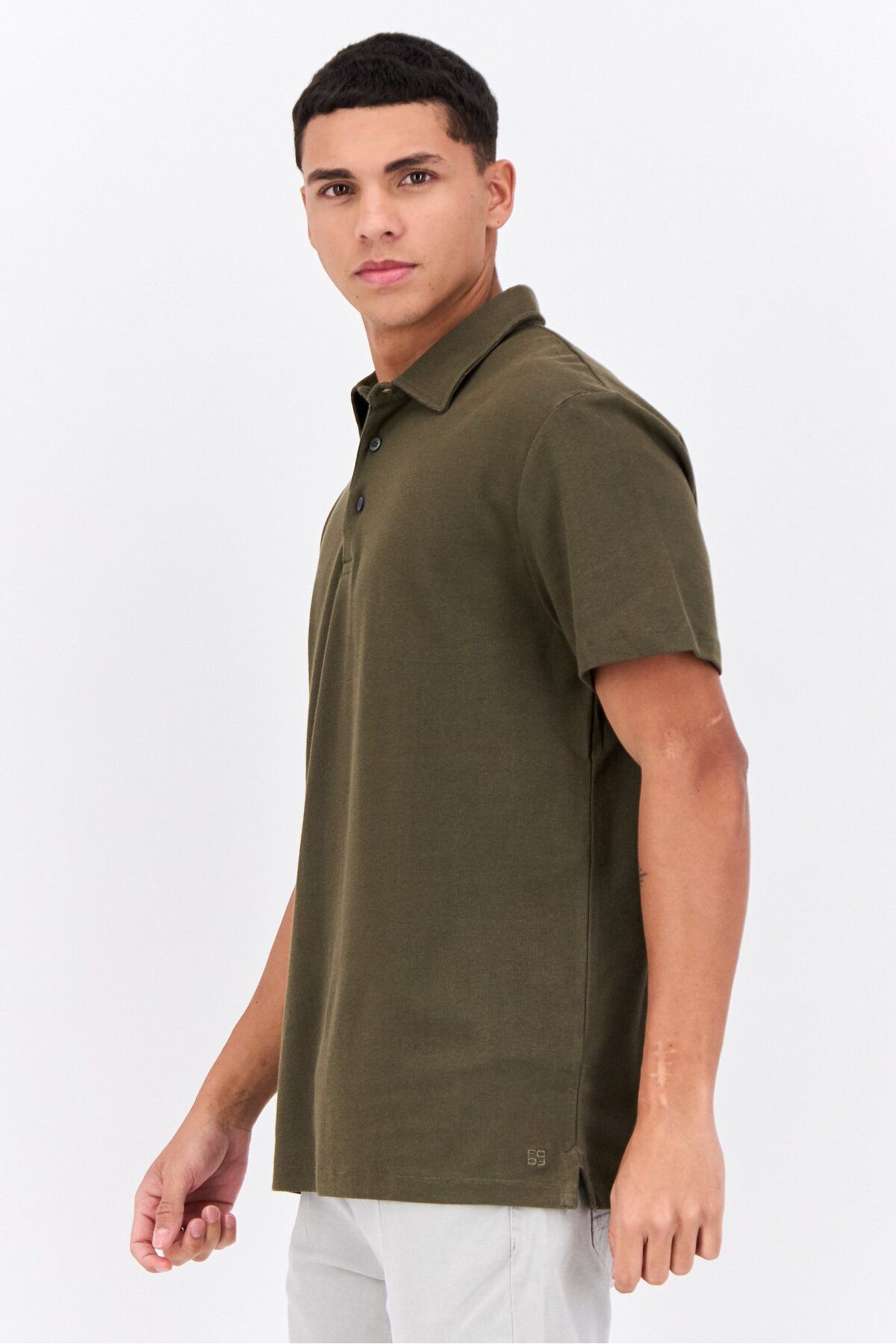 French Connection-Men Regular Fit Short Sleeves Brand Logo Polo Shirt, Olive 2