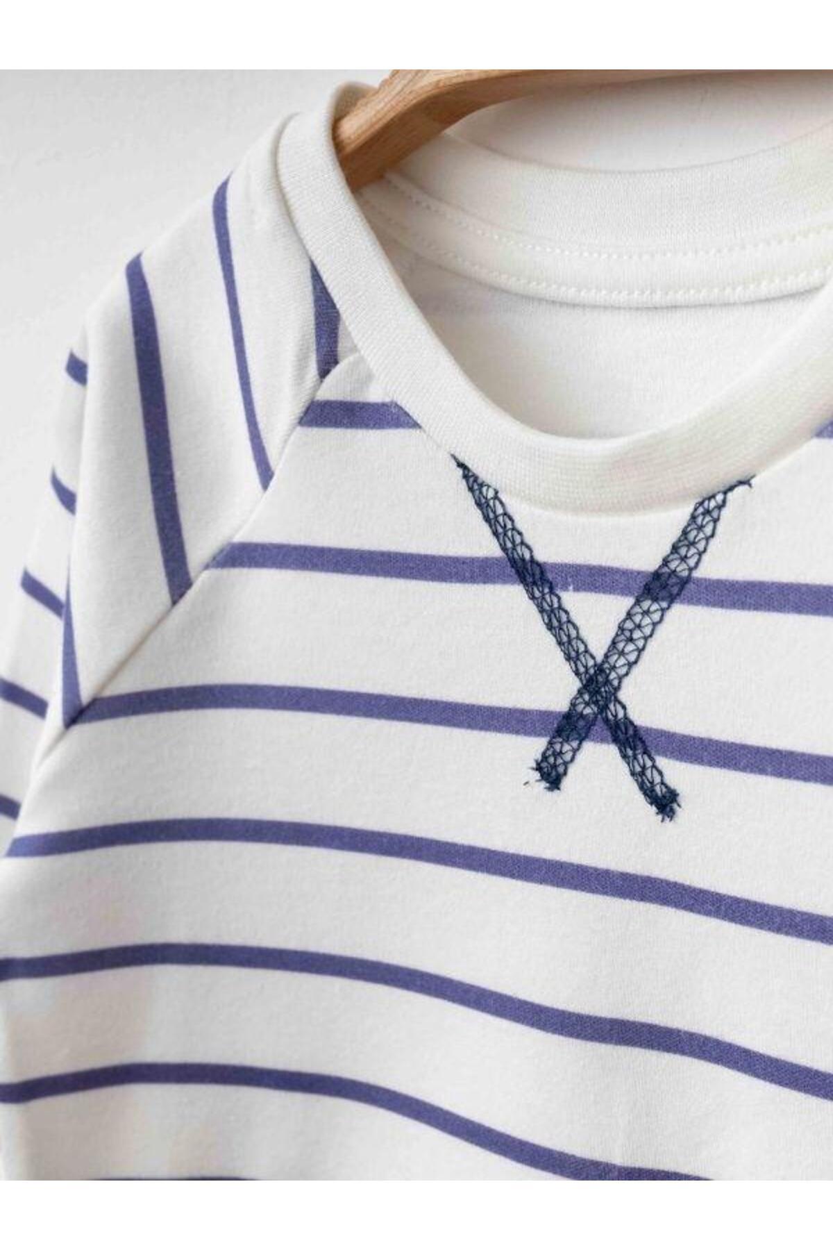 Zekids Erkek Bebek Çizgili Organik Eşofman Takım fotoğrafı 4 (önizleme)