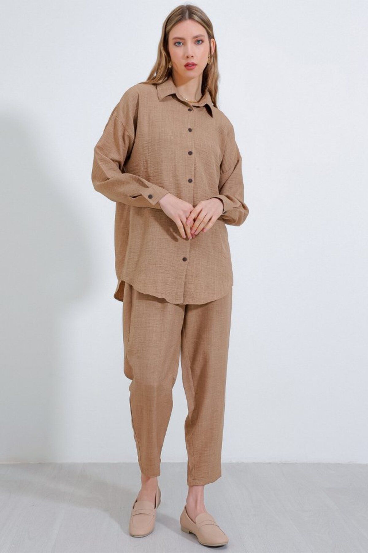 Albayrak Camel Oversize Keten Alt Üst Takım 6622