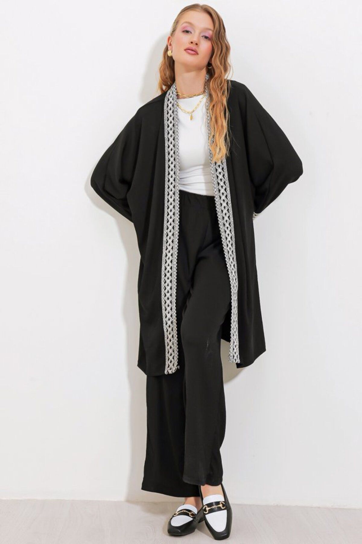 novafems 6643 Örme Kimono Takım - Siyah
