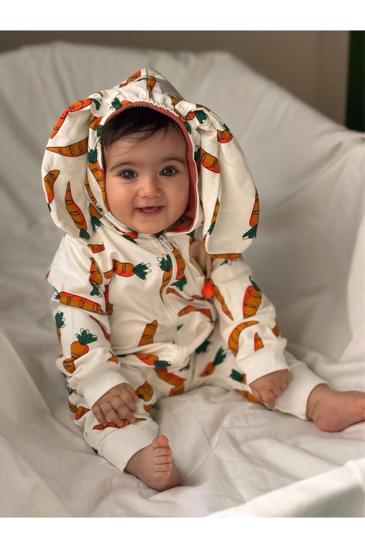 Minizade-Unisex Jumpsuit with Rabbit Ears and Carrot Pattern 1