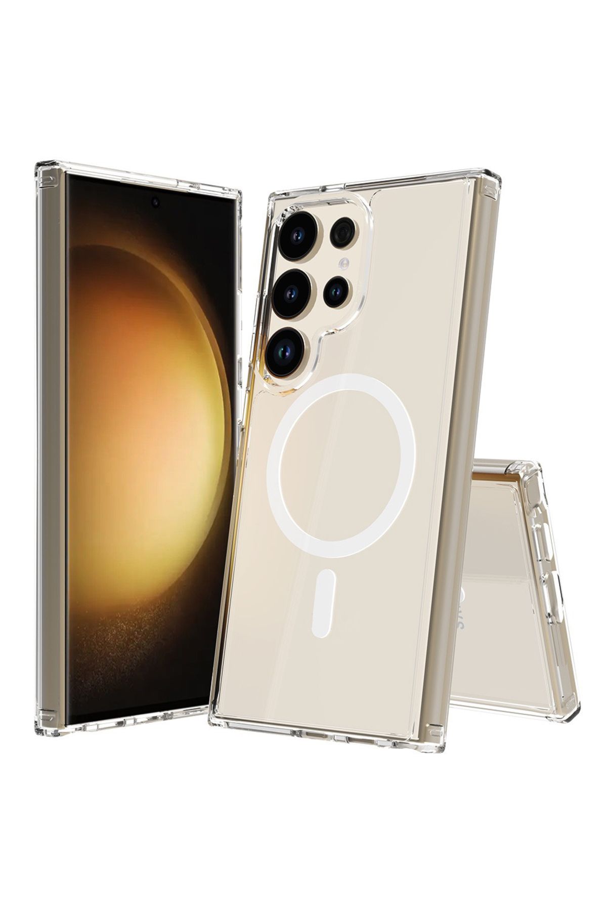 UnDePlus Samsung Galaxy S25 Ultra Kılıf Sert PC Magsafe Şeffaf Kapak Embos
