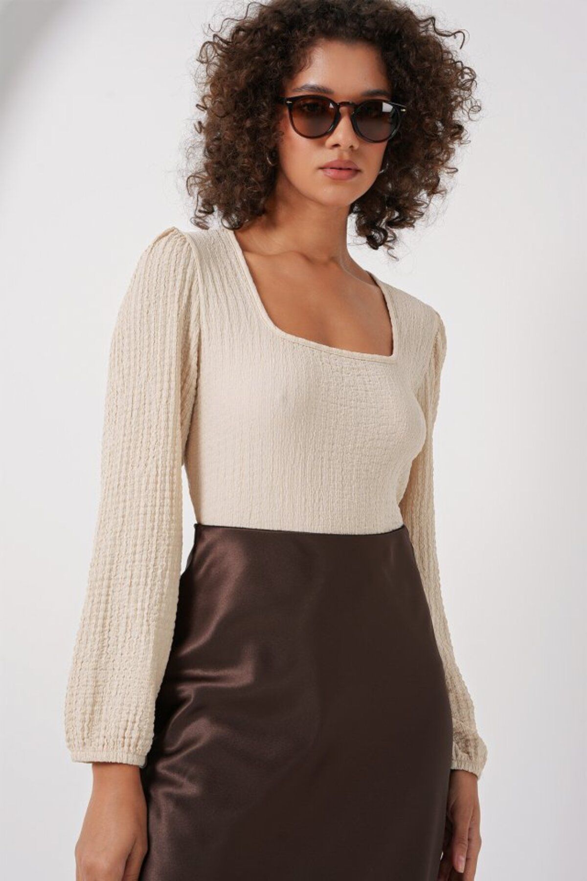 moda wanilia 0442 Uzun Kollu Bluz - Krem