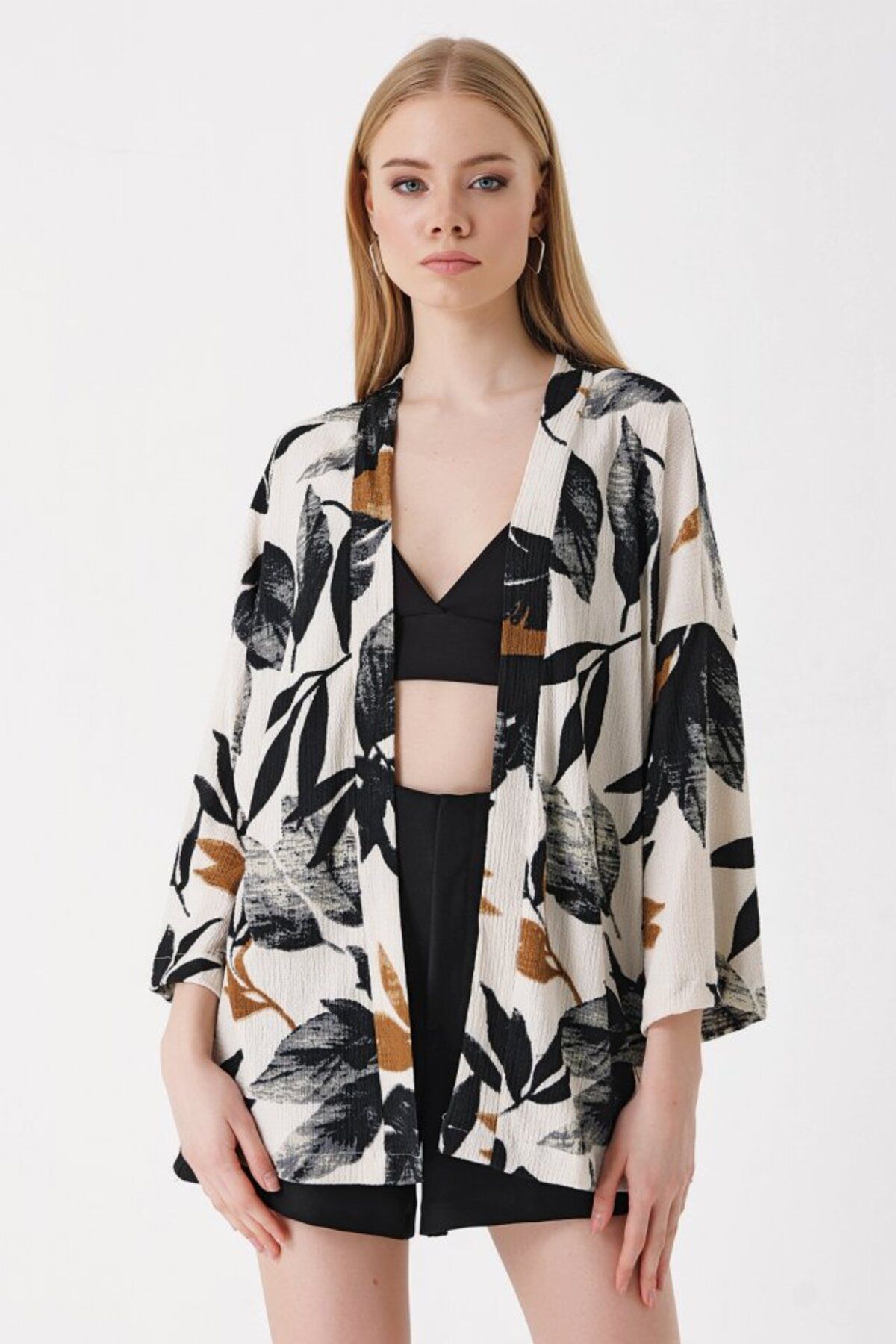 novafems 5862 Örme Kimono - D. Siyah
