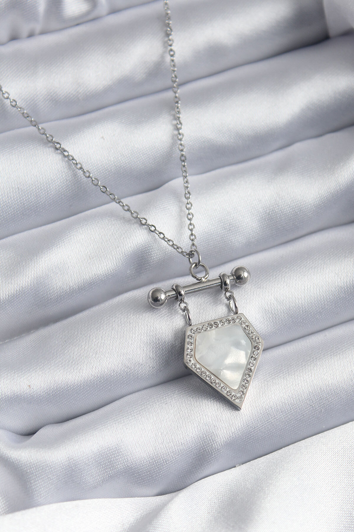 Skygo-316l Steel Silver Color Zircon Stone Detail Women's Necklace - Tj-bko7896 1