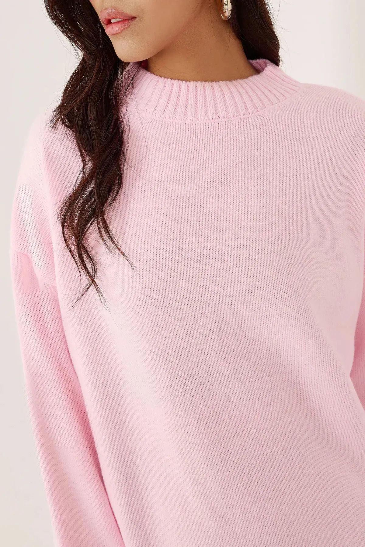 iconPARIS-Pink Crew Neck Oversize Knitwear Women's Sweater 5