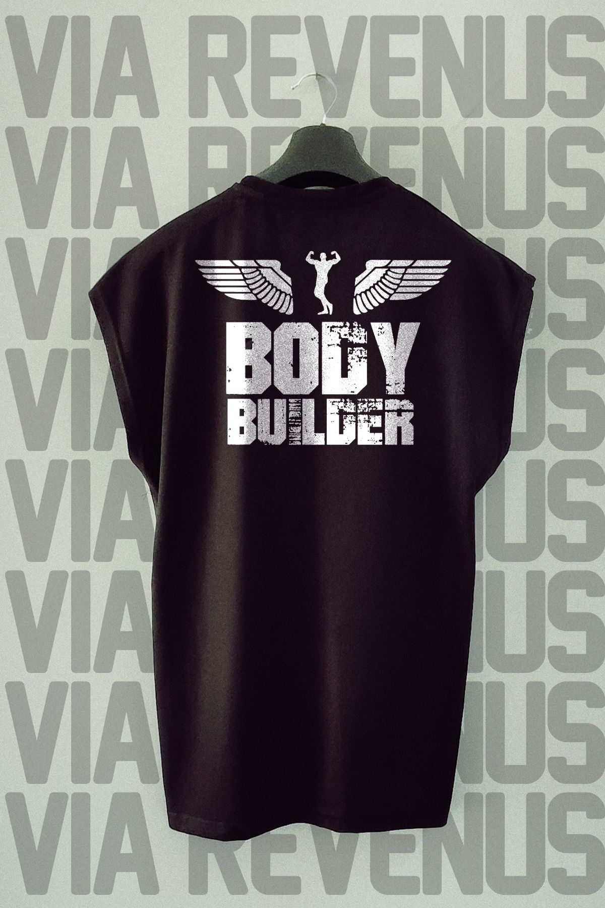 Vordevia-Bodybuilder Back Printed Zero Sleeve Crew Neck Sports Tshirt 1