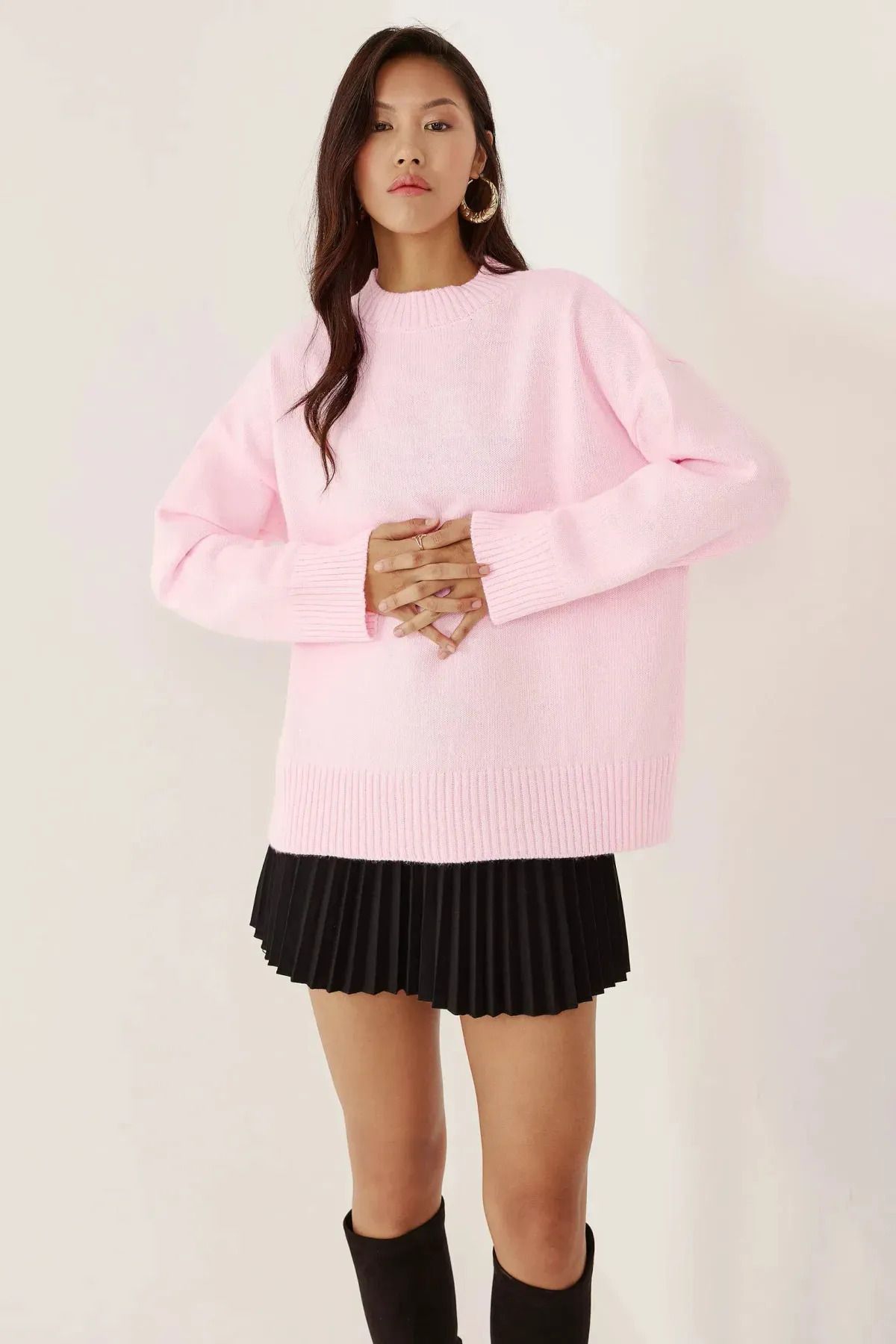 iconPARIS-Pink Crew Neck Oversize Knitwear Women's Sweater 3