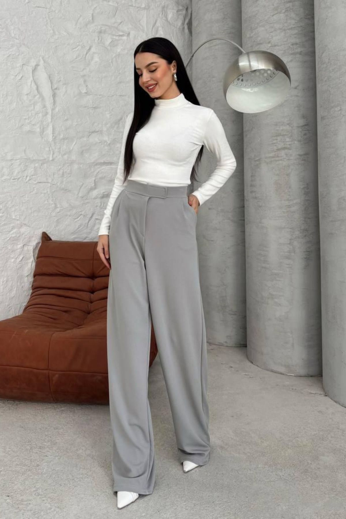 Balenbi-Pantaloni Palazzo de damă cu închidere cu velcro din Lycra - 1077 6