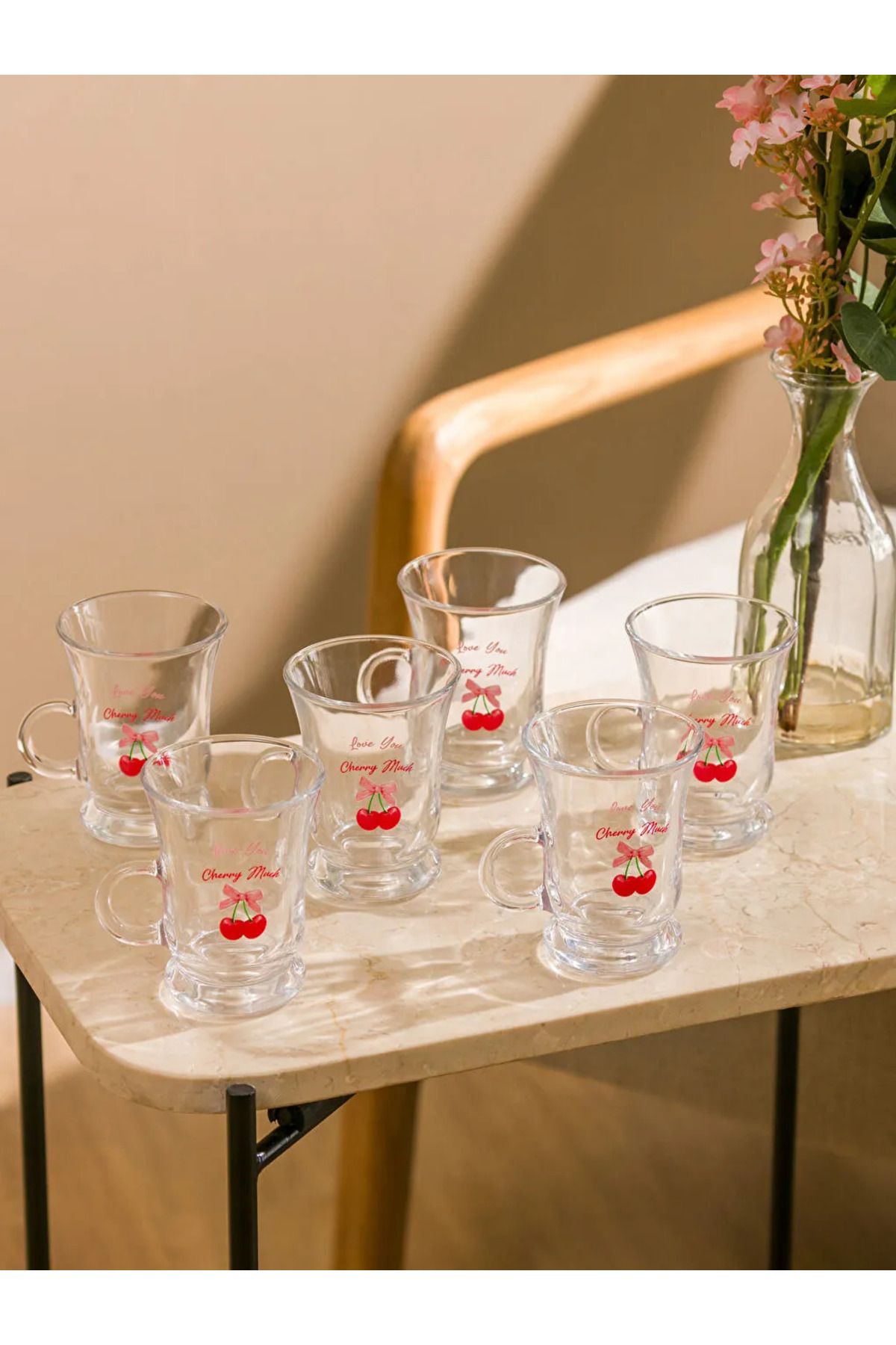 LC Waikiki-Lcw Blue Flower Printed Glass Cup Set of 6 110 ml 2