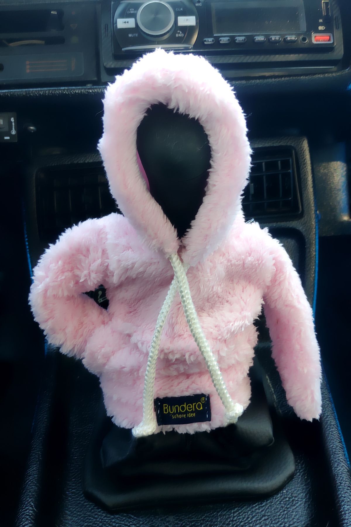 Bundeba-Pink Plush Hoodie Gear Shift Knob with Door Polish Automotive Accessory 4