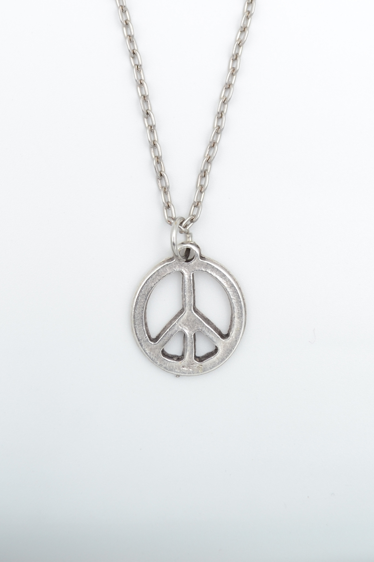 Minimal Peace Symbol Silver Plated Flat Chain Necklace