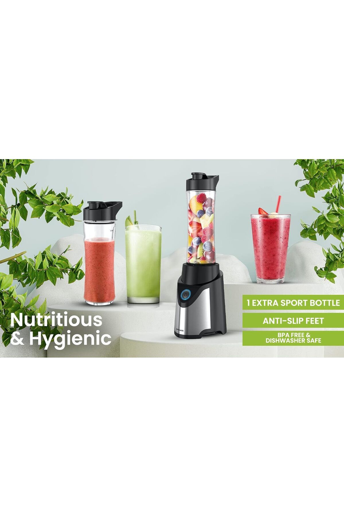 sonashi-Portable Sports Blender – One-Touch Button Smoothie Maker with 570ML BPA-Free Sports Bottle with T 3