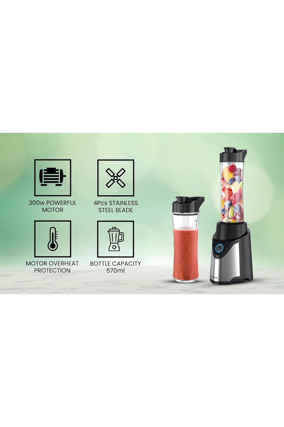 sonashi-Portable Sports Blender – One-Touch Button Smoothie Maker with 570ML BPA-Free Sports Bottle with T 4