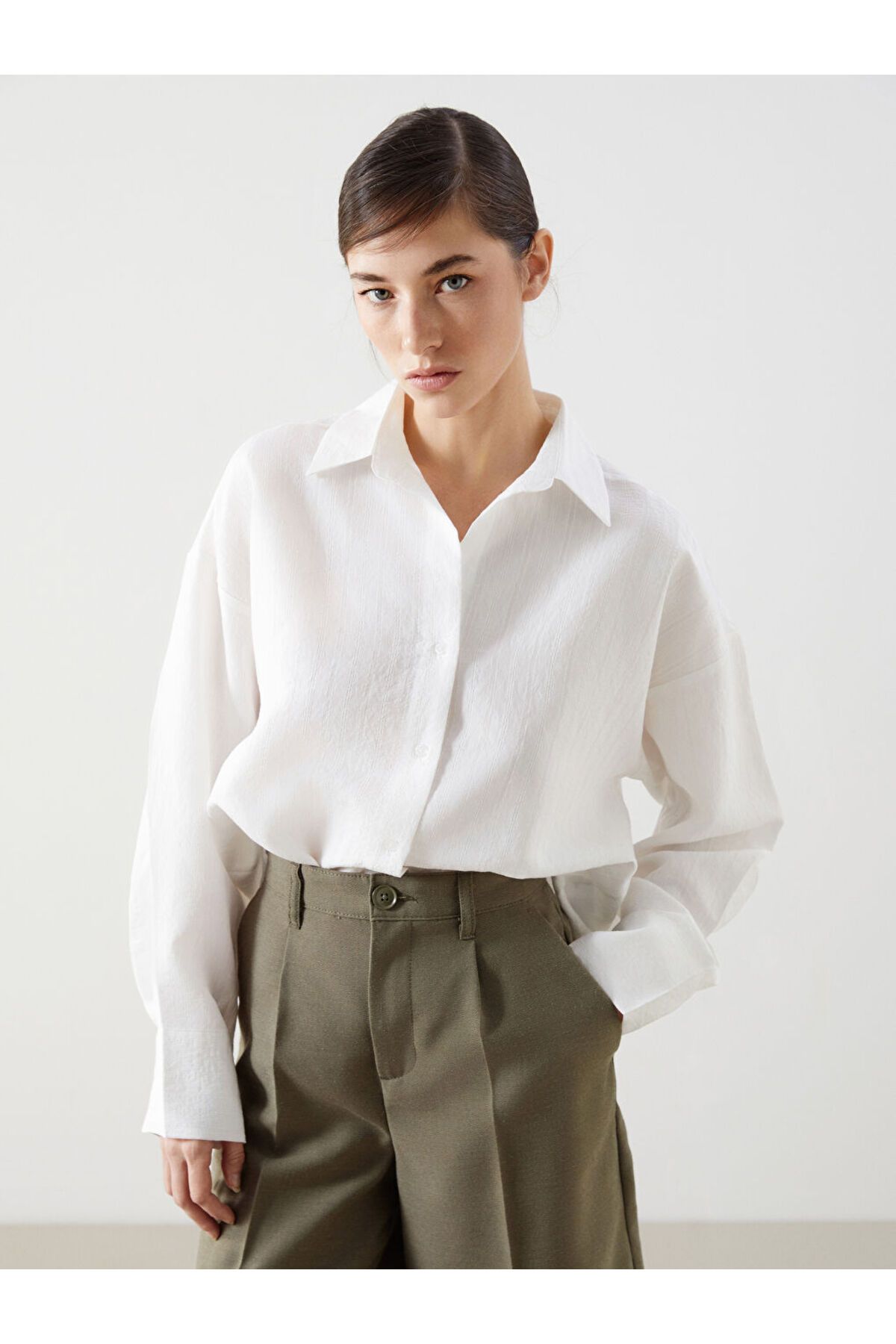 LC Waikiki Yeni Sezon Cizgili Oversize Poplin Kadin Gomlek - S5KI73Z8