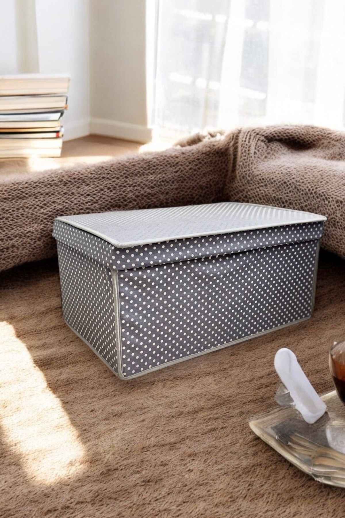 VAYBE-Mega Multi-Purpose Storage Box Box Storage Bag Organized Toy Box Storage Bag Gray Polka Dot Pattern 40x60x30 2