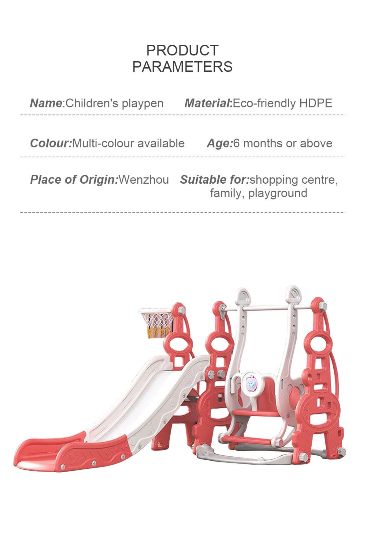 Ma Baby-4 in 1 Kids Slide and Swing Set with Basketball Hoop 8