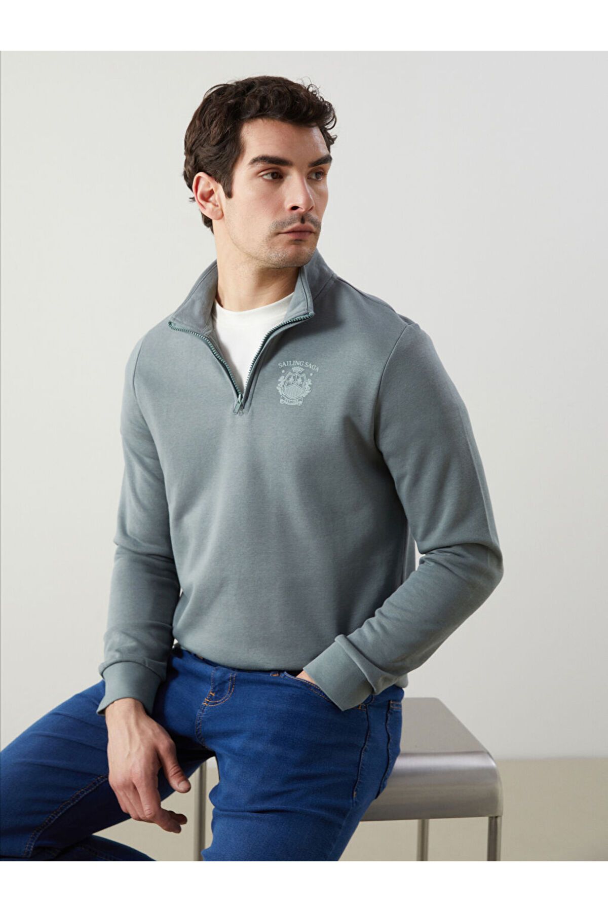 LC Waikiki Dik Yaka Uzun Kollu Baskılı Erkek Sweatshirt