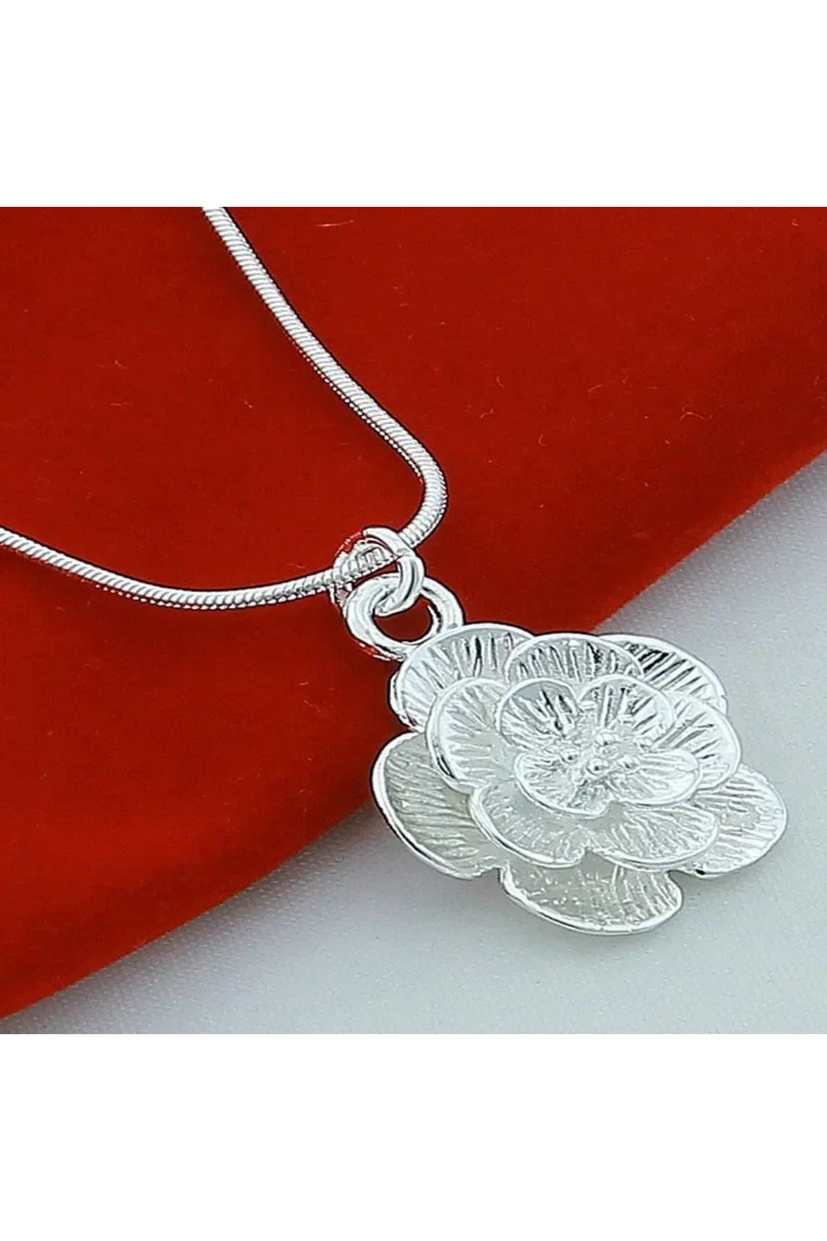 Choice-50cm DOTEFFIL 925 Sterling Silver Rose Flower Pendant Necklace 18/20-24/26/30 Inch Snake Chain For W 2