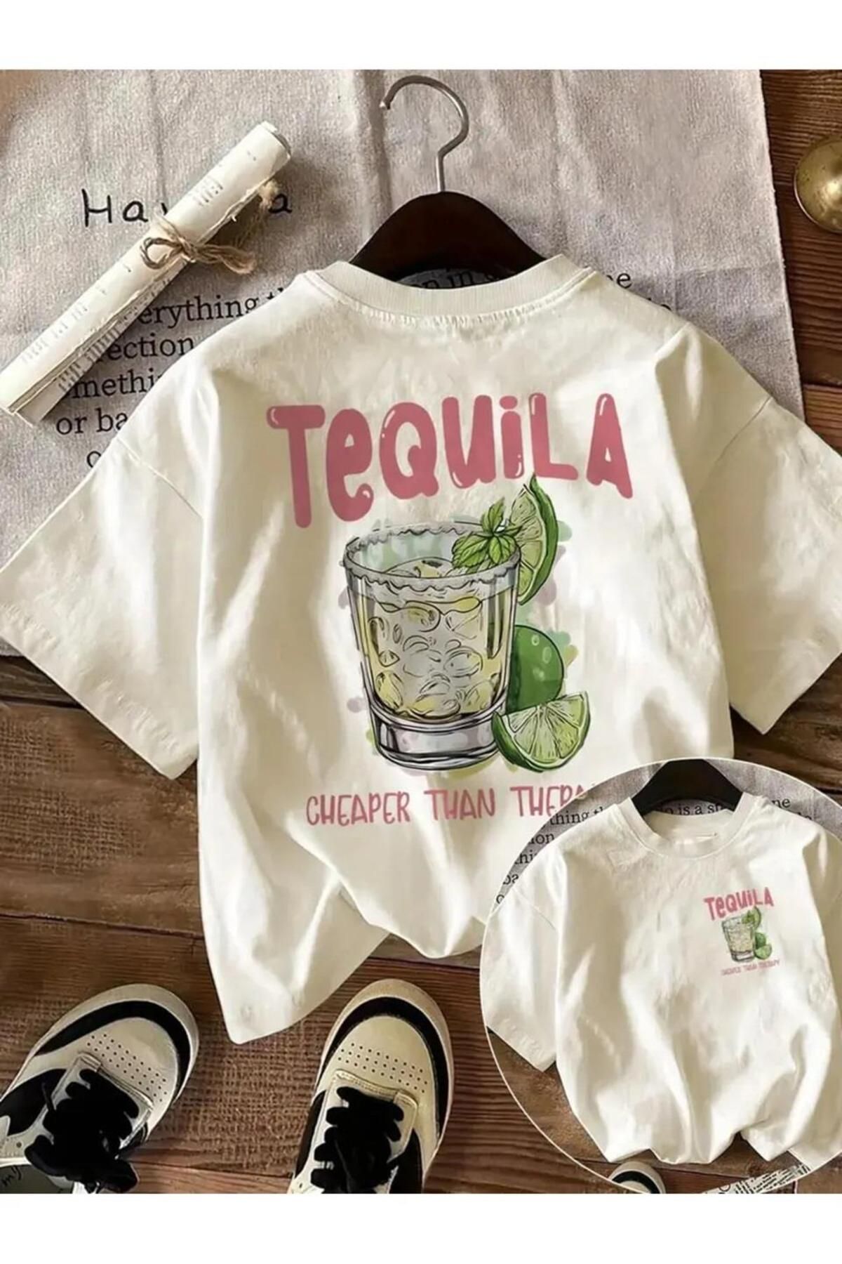 Touz Moda Tricou oversize cu imprimeu alb cu tequila
