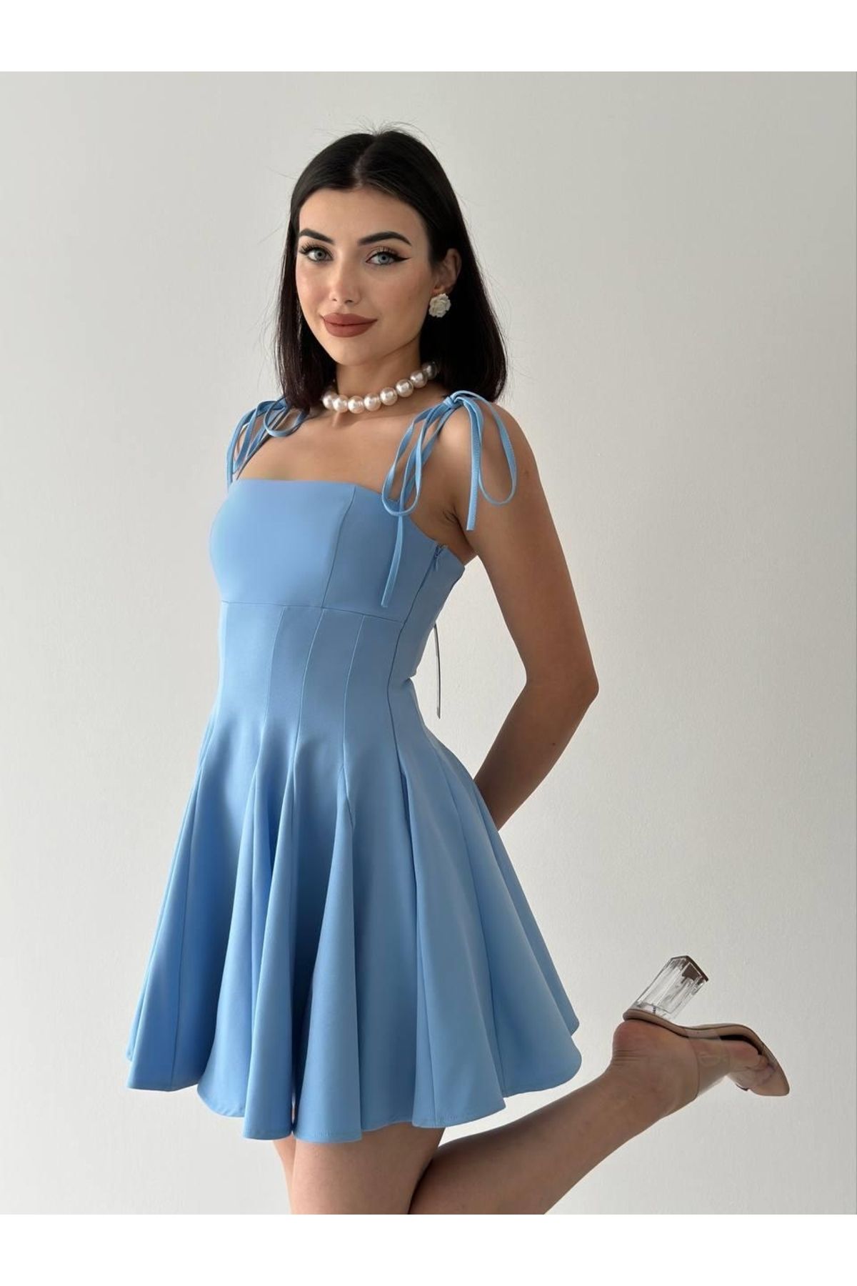 Gökyüzü Moda Clara Askılı Mini Elbise
