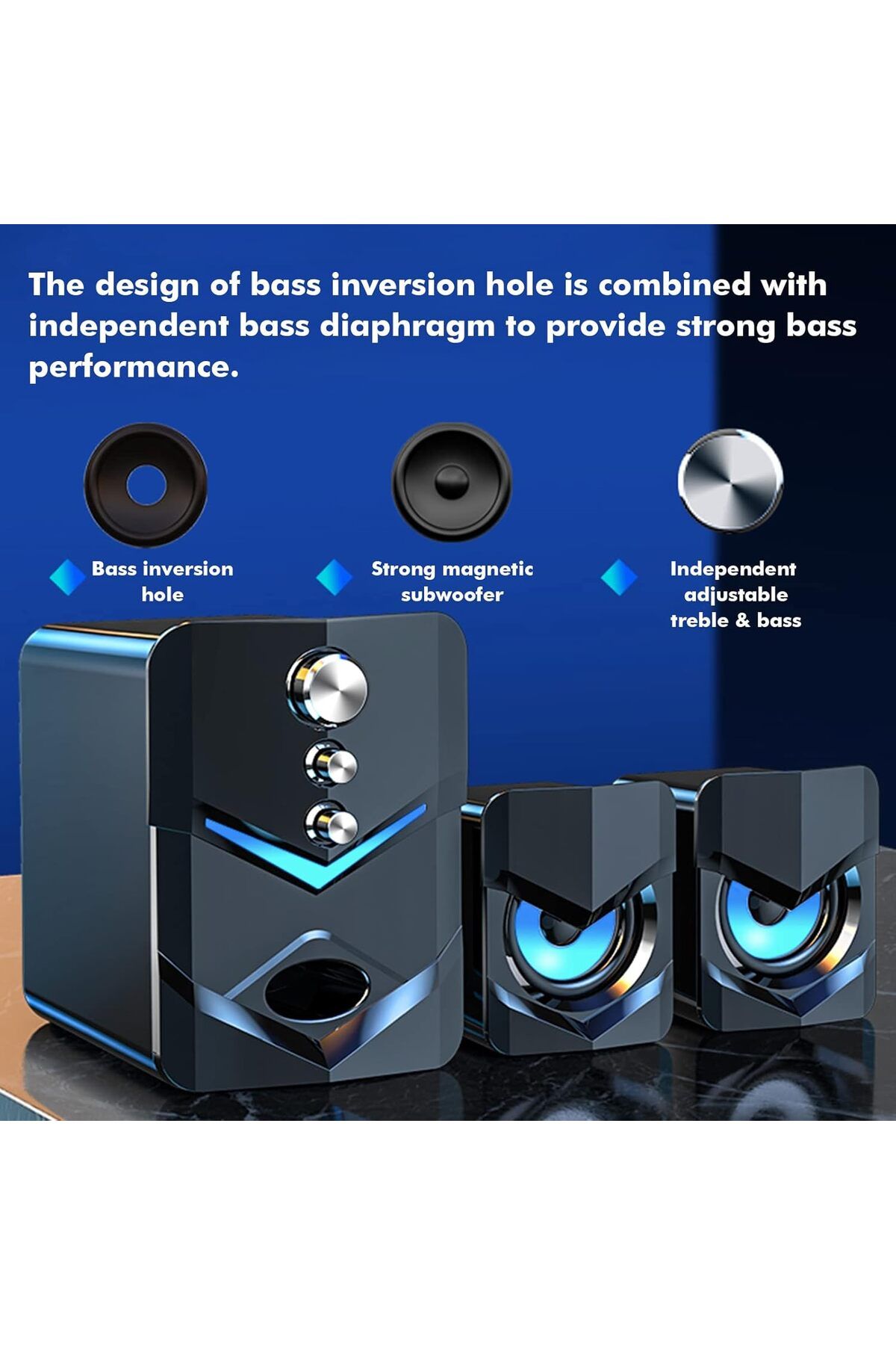 COOYA-Computer Speaker, Subwoofer, USB-Powered, LED Light 3.5mm Audio Input for PC Laptop, D-222 4