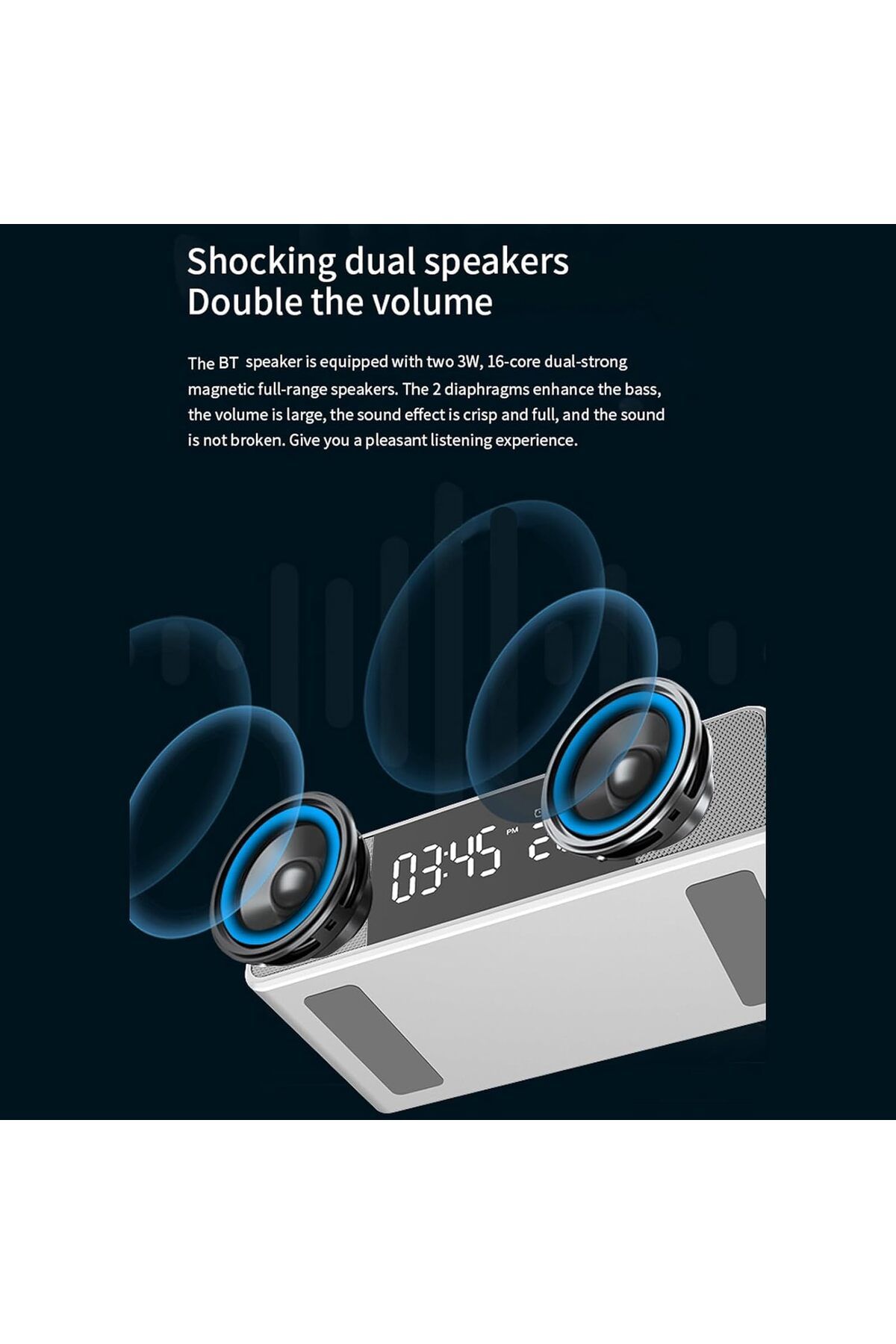 COOYA-Wireless Speaker, Fast Charging Stand, Alarm Clock, Time Temperature Display with USB Output 6