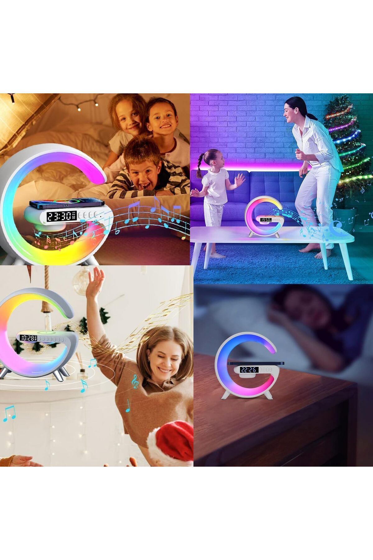 COOYA-Bluetooth Speaker, Wireless Phone Charger LED Light, Night Light and Sounder Alarm, White 7